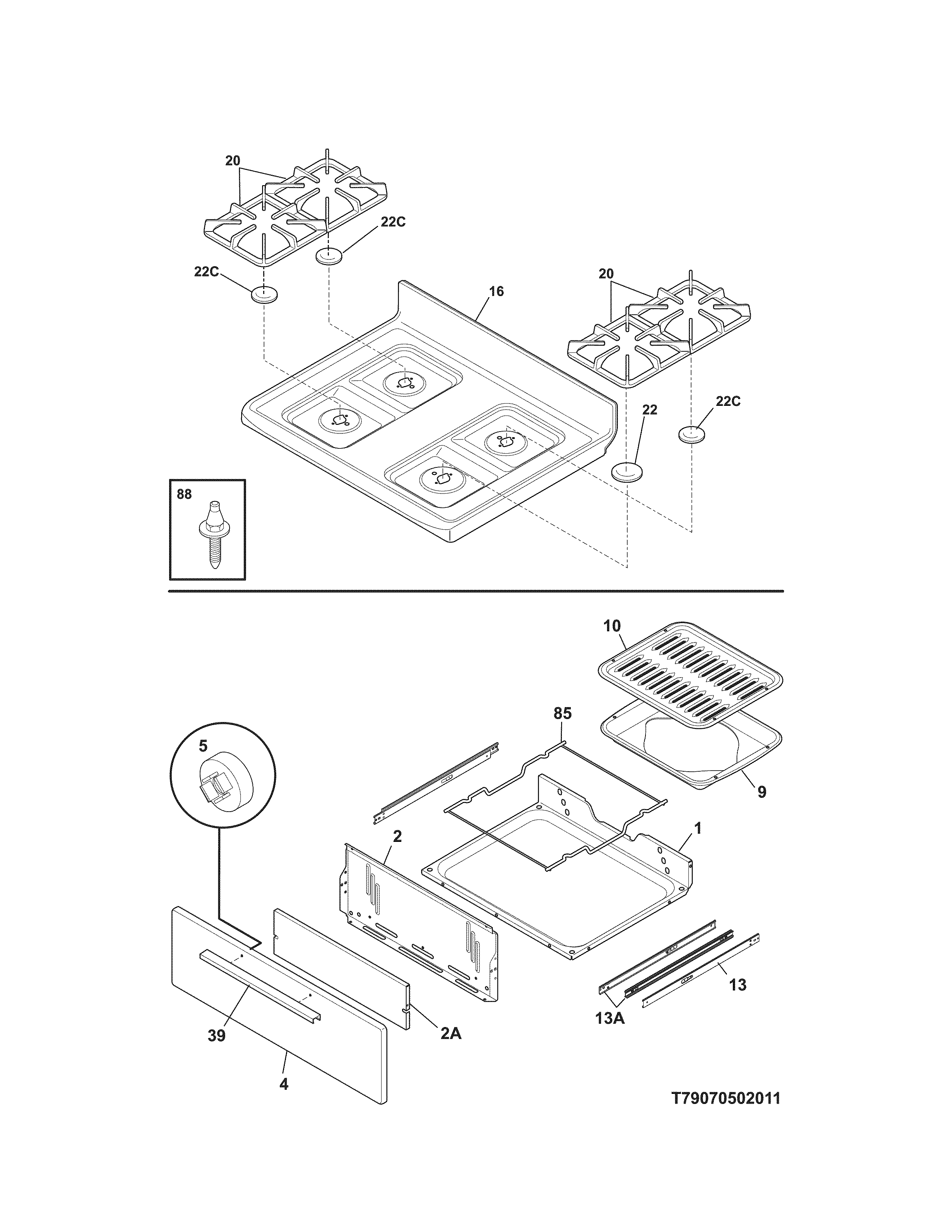 Kenmore 79070502010 top/drawer diagram