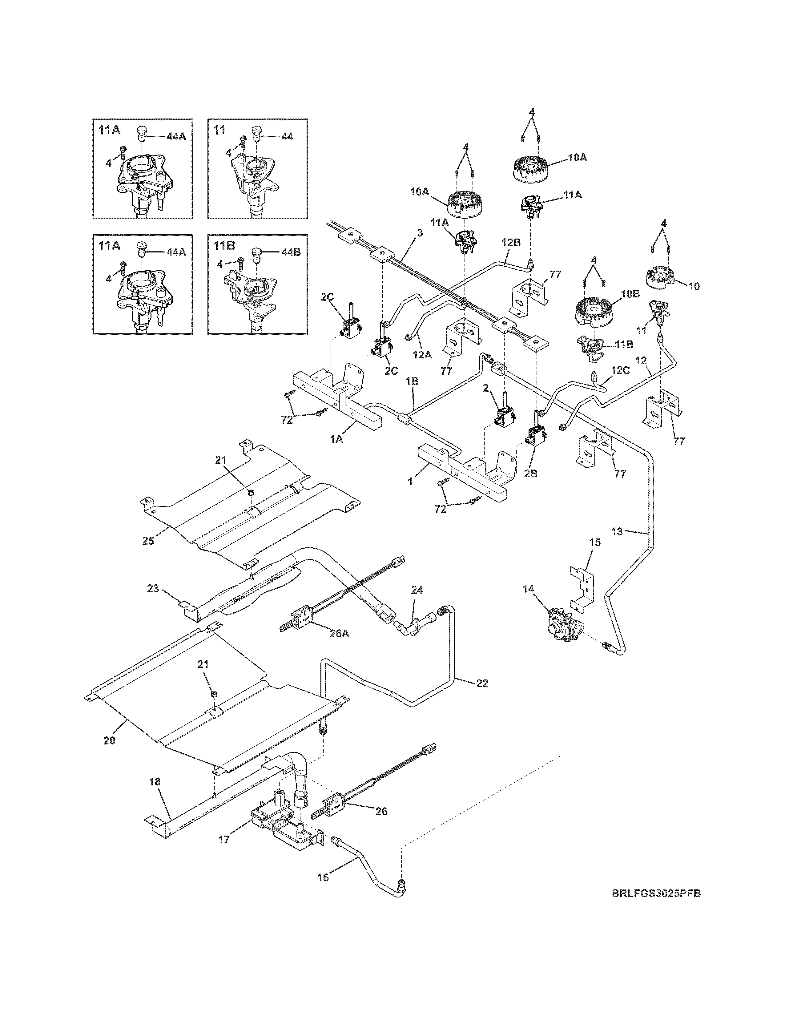 Frigidaire FFGS3025PWE burner diagram