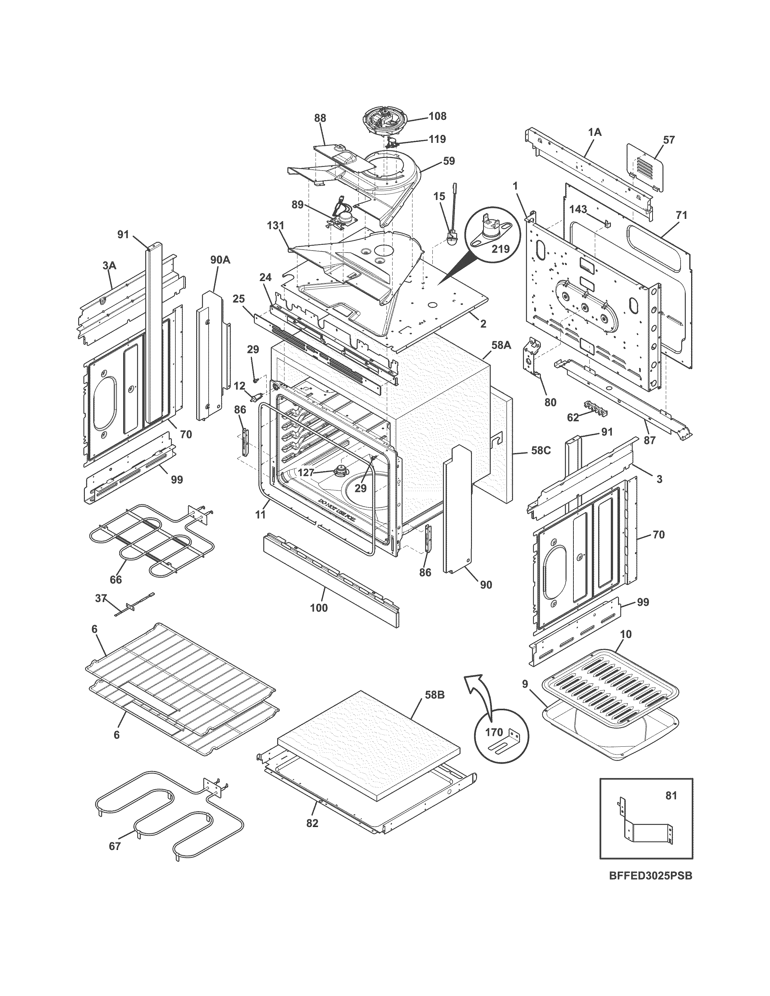 Frigidaire FFED3025PWB body diagram