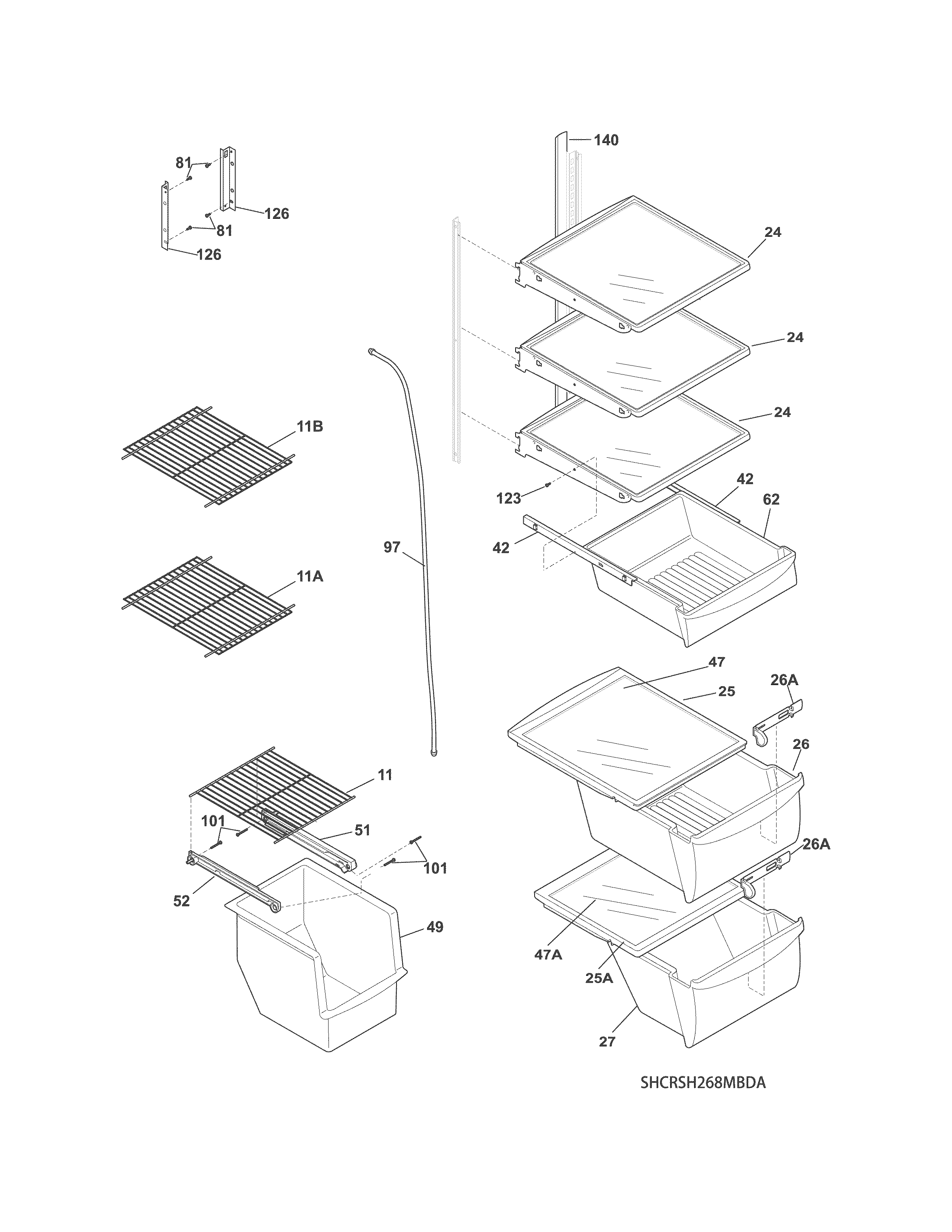 Crosley CRSH268MWCA shelves diagram