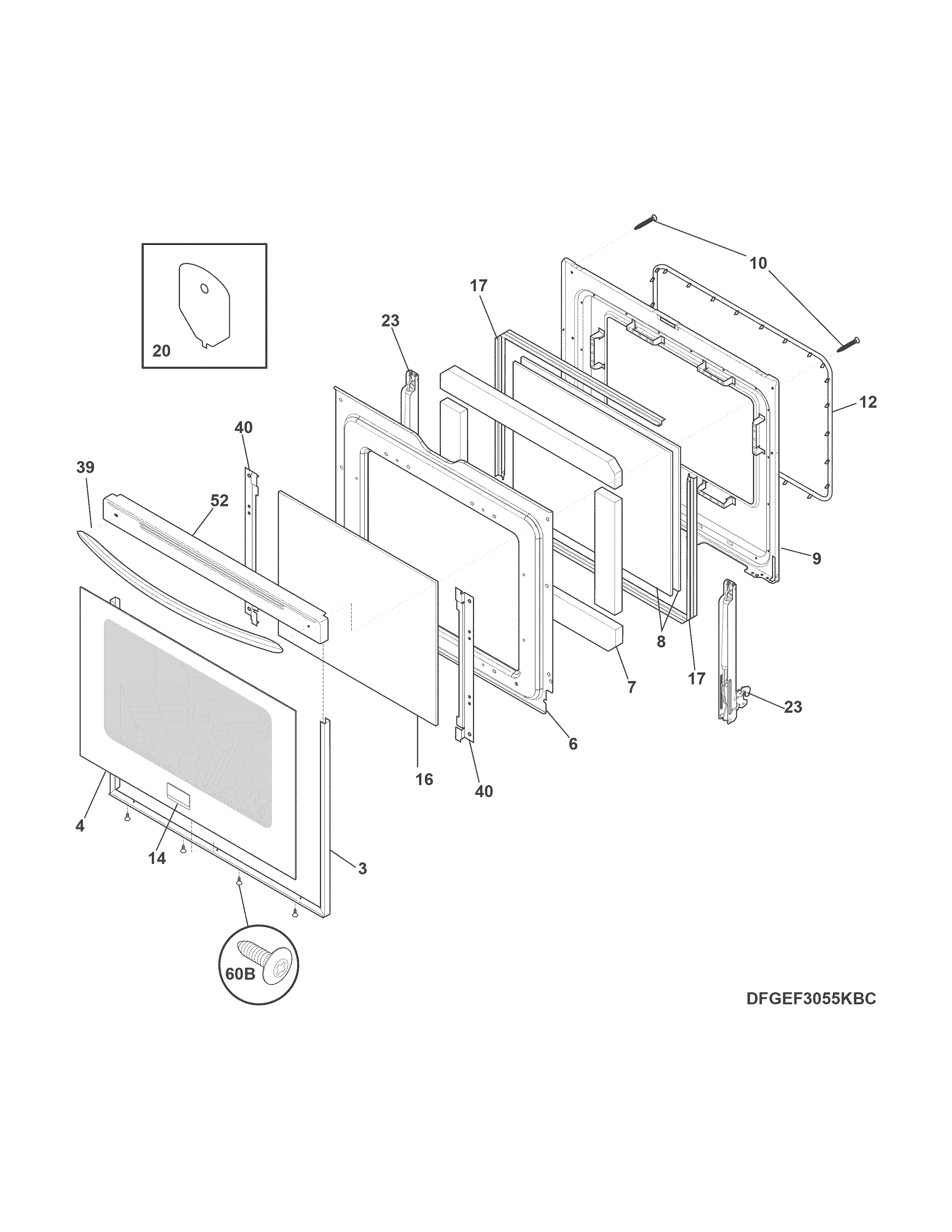 Frigidaire CGEF3058RWA door diagram