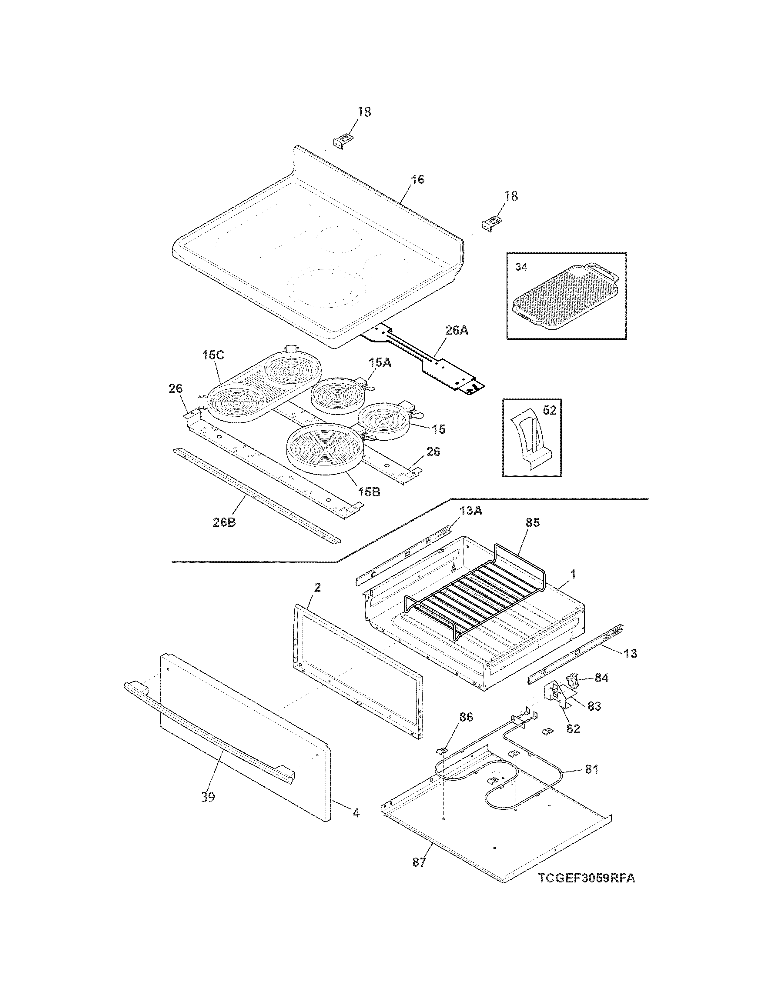 Frigidaire CGEF3059RFA top/drawer diagram
