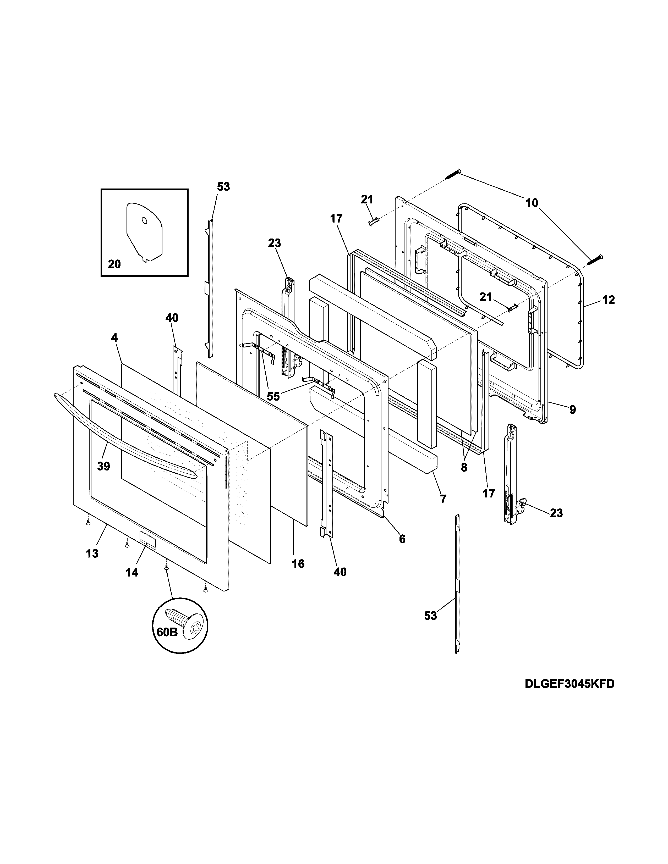 Frigidaire CGEF3059RFA door diagram