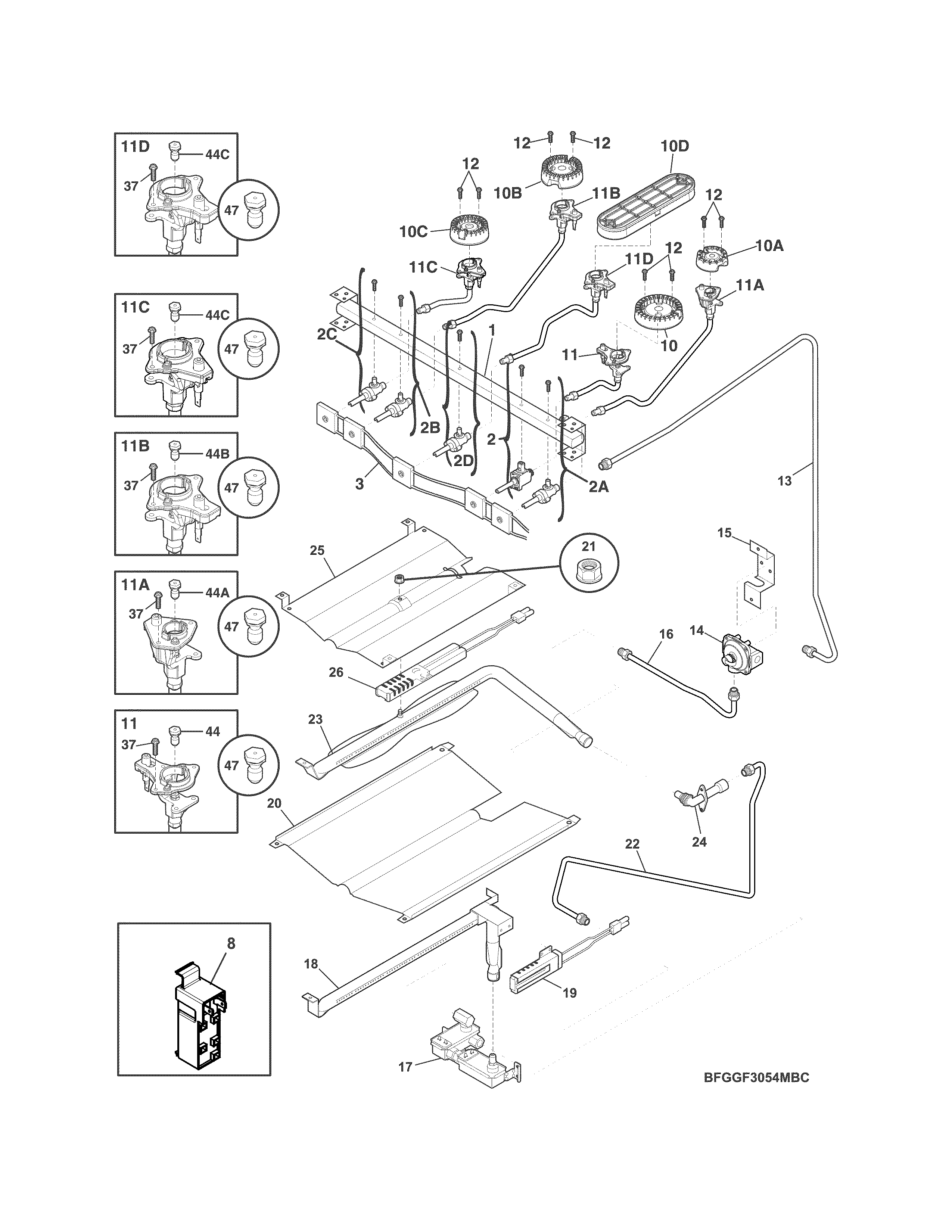 Frigidaire FGGF3054MWF burner diagram
