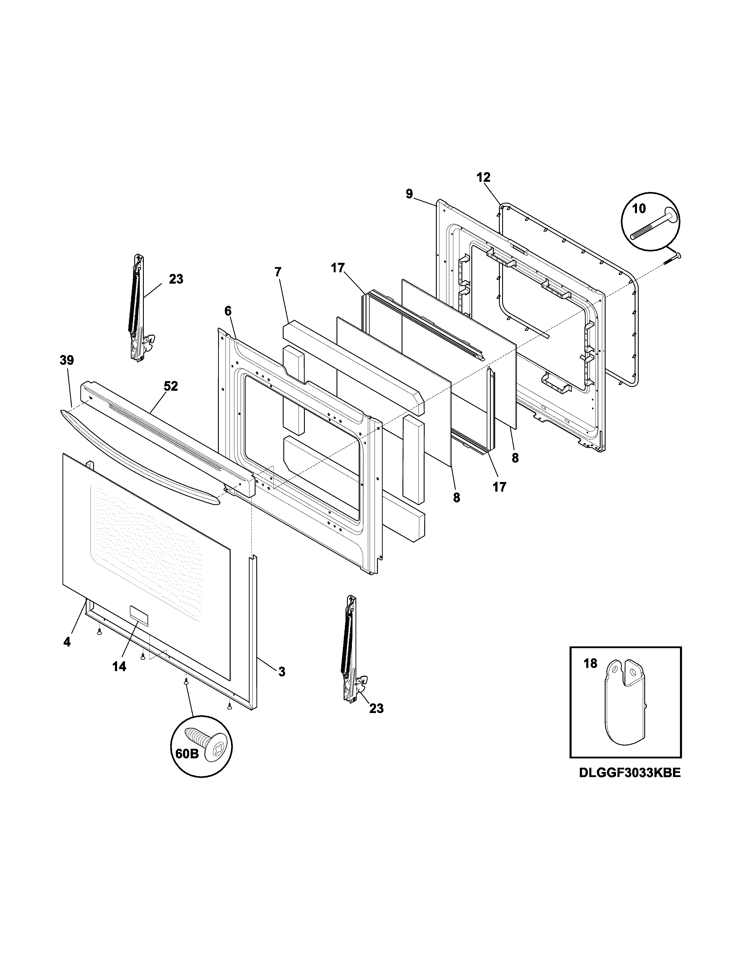 Frigidaire FGGF3054MWF door diagram