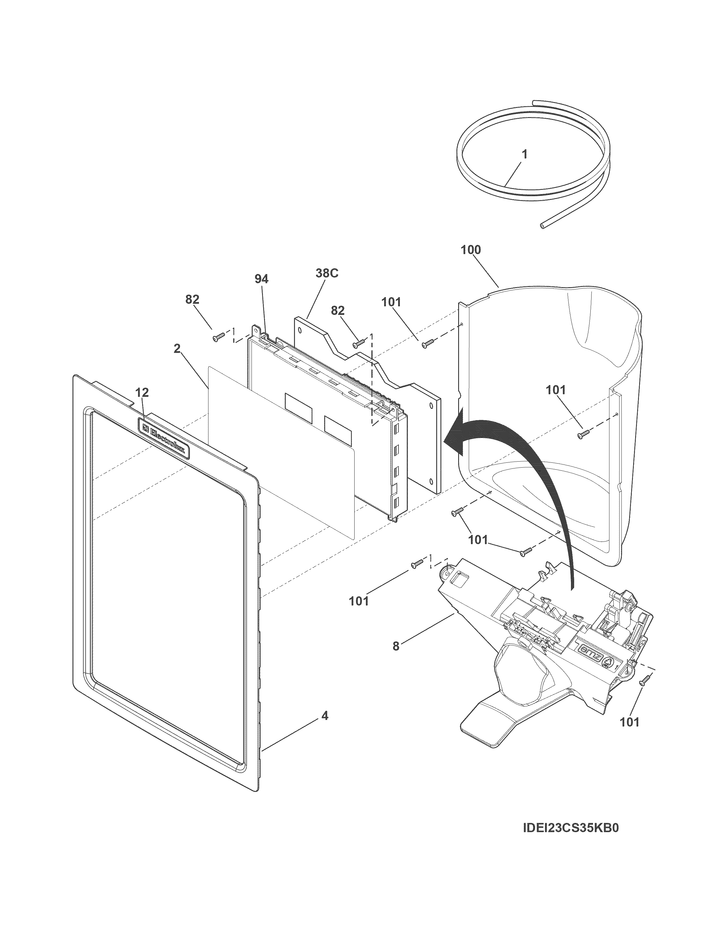 Electrolux EI23CS35KS3A ice & water dispenser diagram