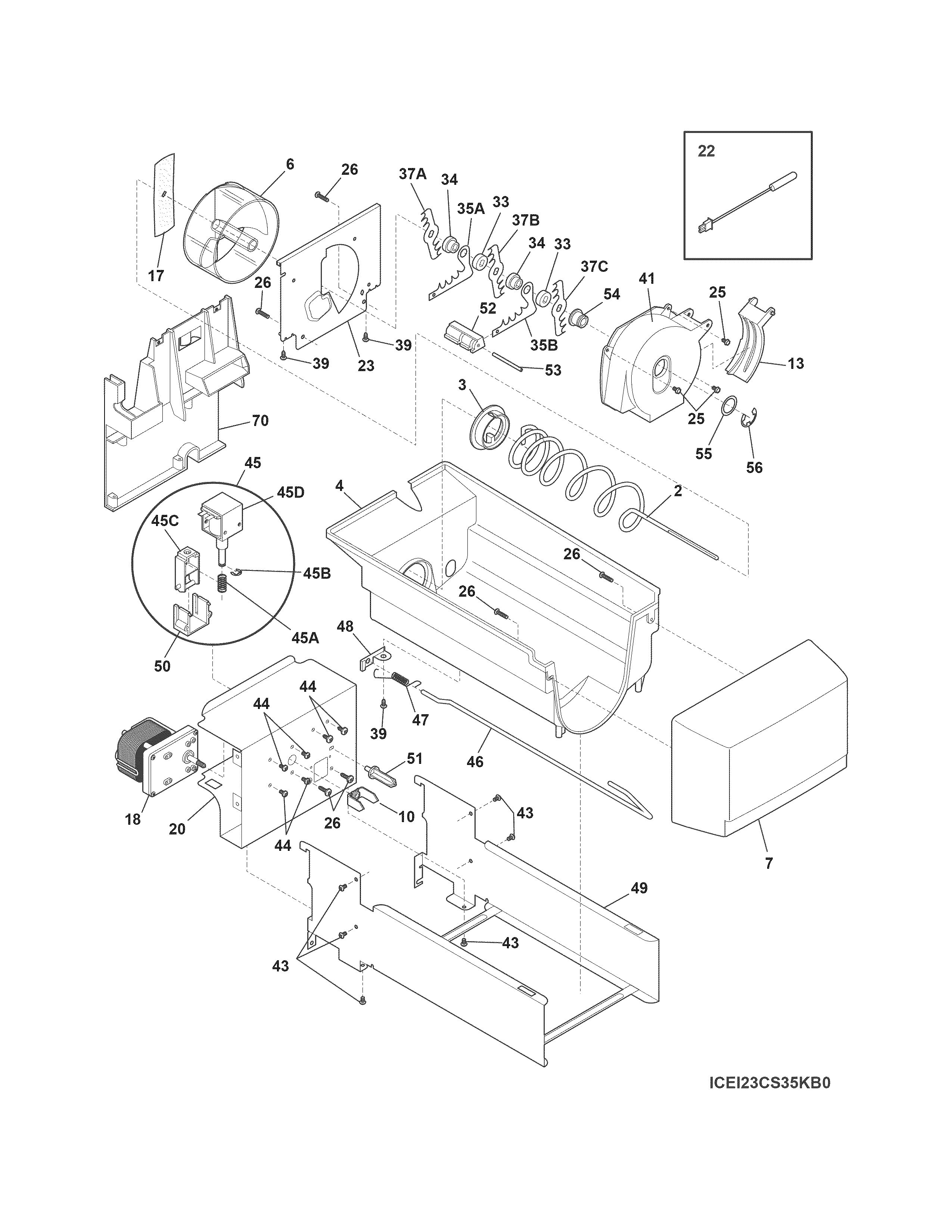 Electrolux EI23CS35KS3A ice container diagram
