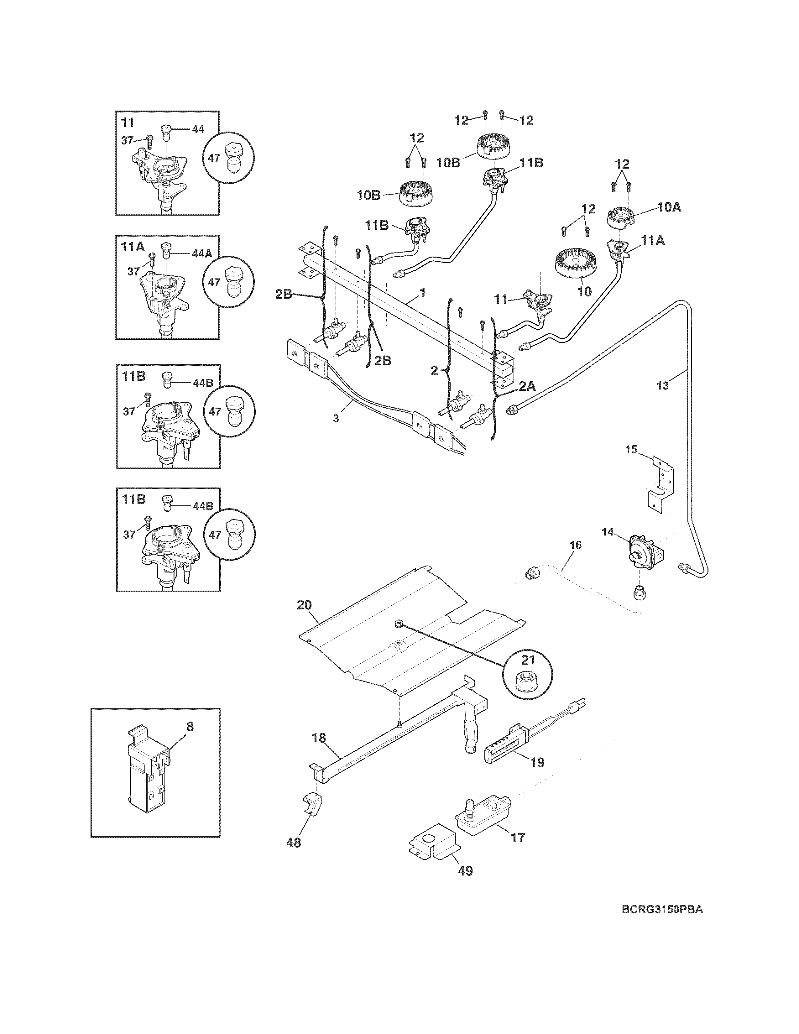 Crosley CRG3150PSB burner diagram