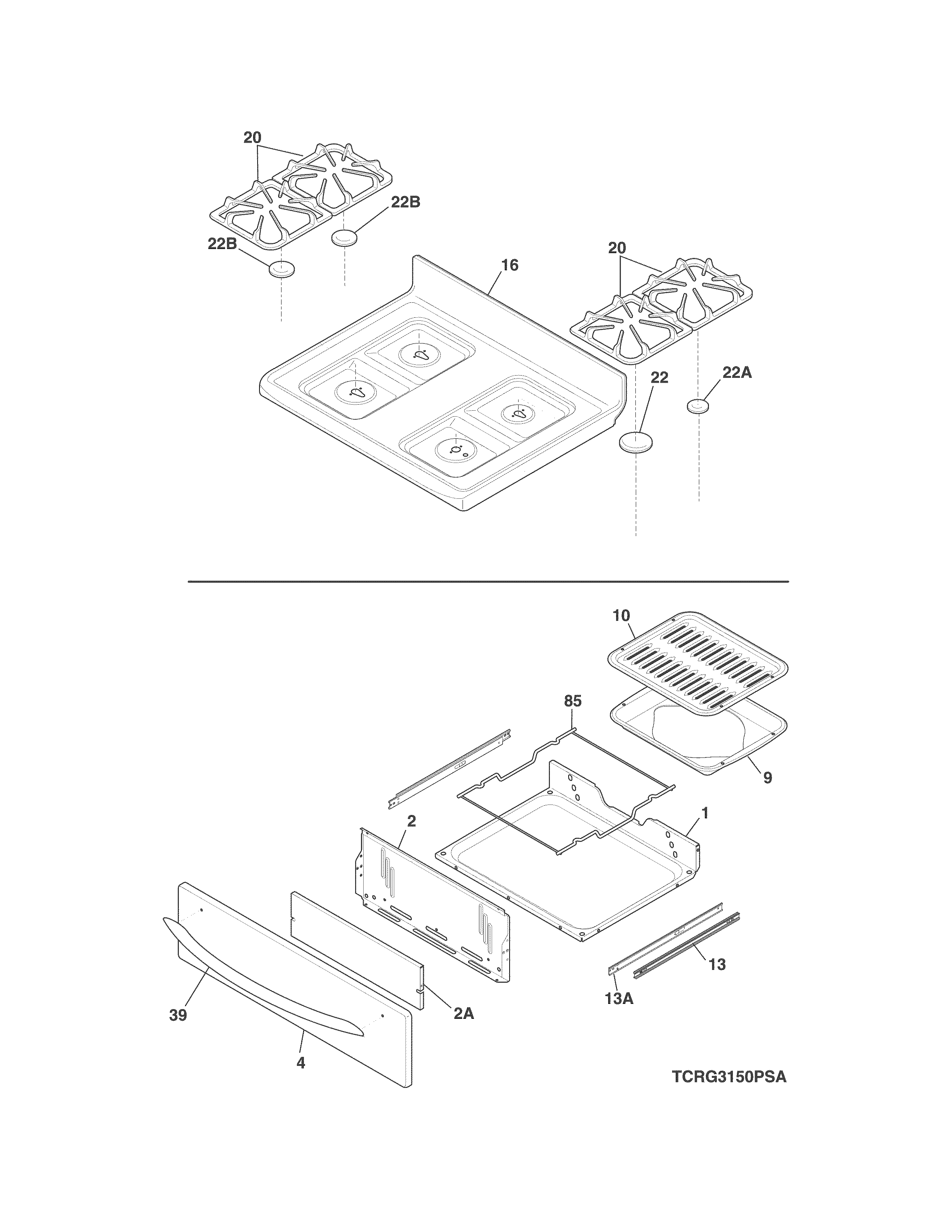 Crosley CRG3150PSB top/drawer diagram