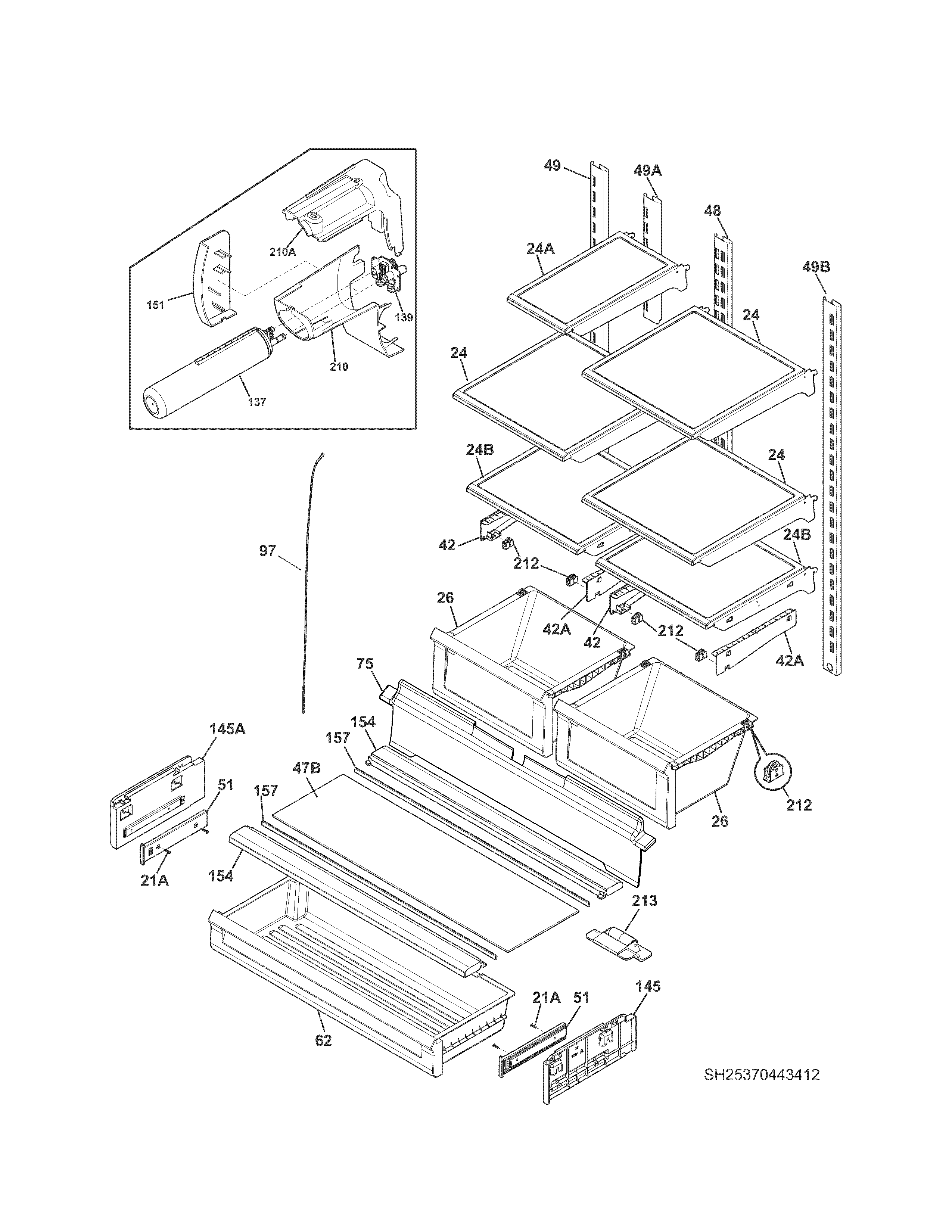 Kenmore 25370423412 shelves diagram