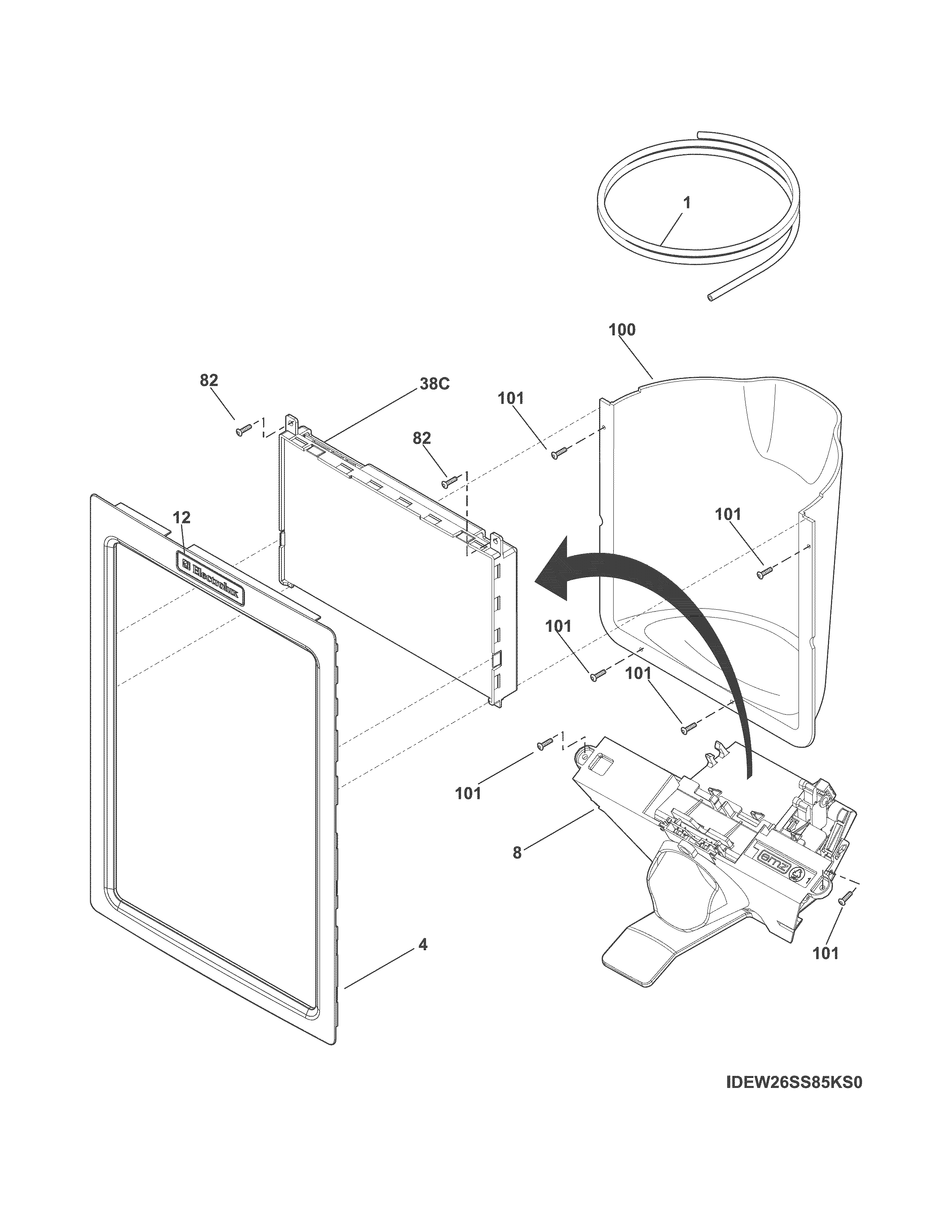 Electrolux EI23CS65KS3A ice & water dispenser diagram