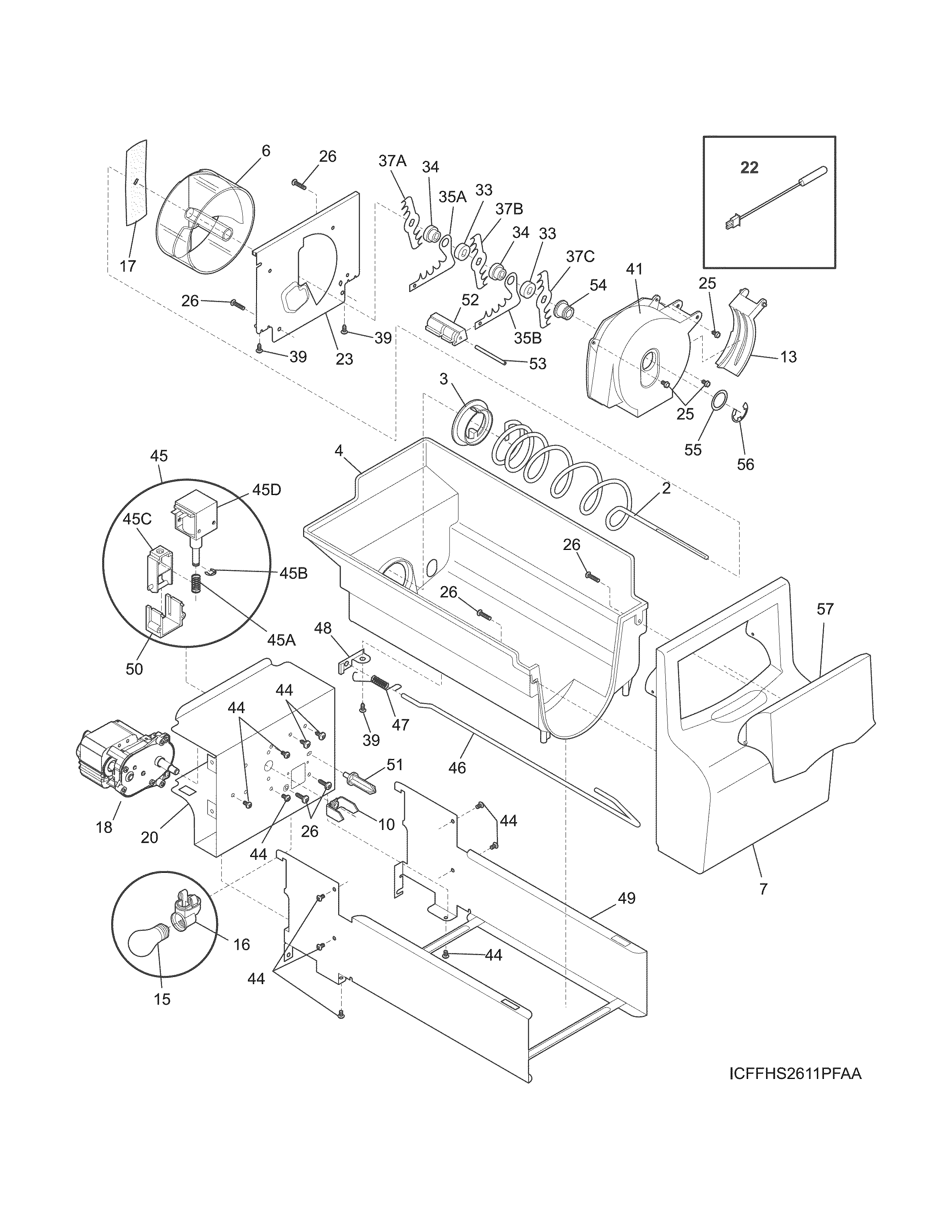 Frigidaire FFHS2311LWFA ice container diagram