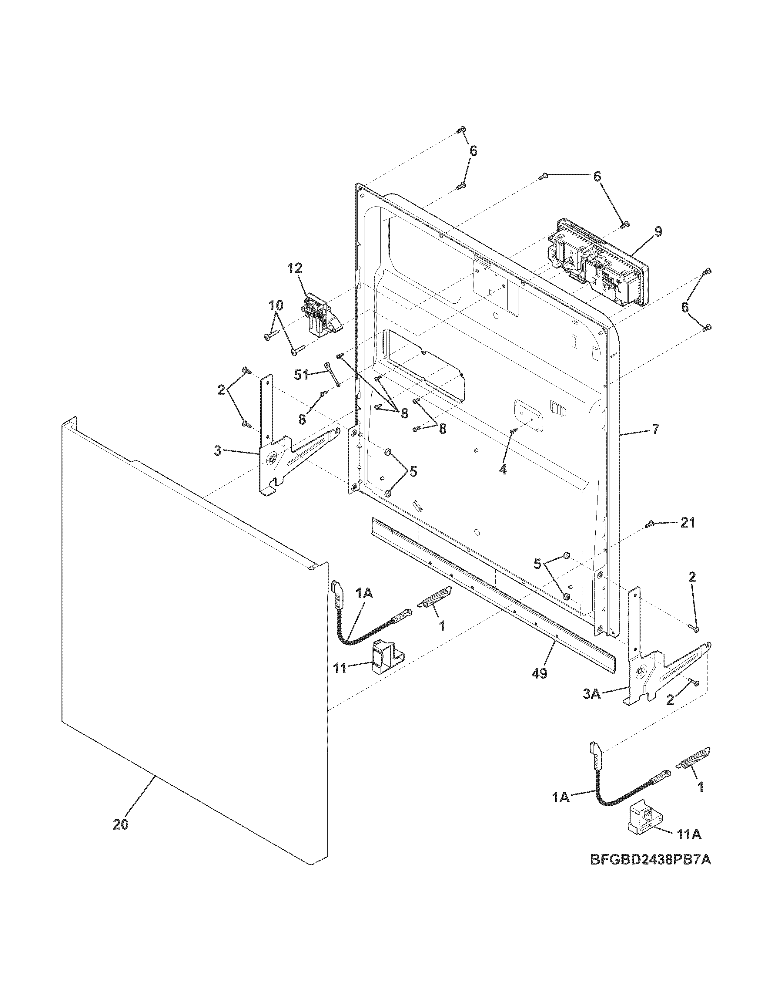 Frigidaire FGBD2445NW8A door diagram