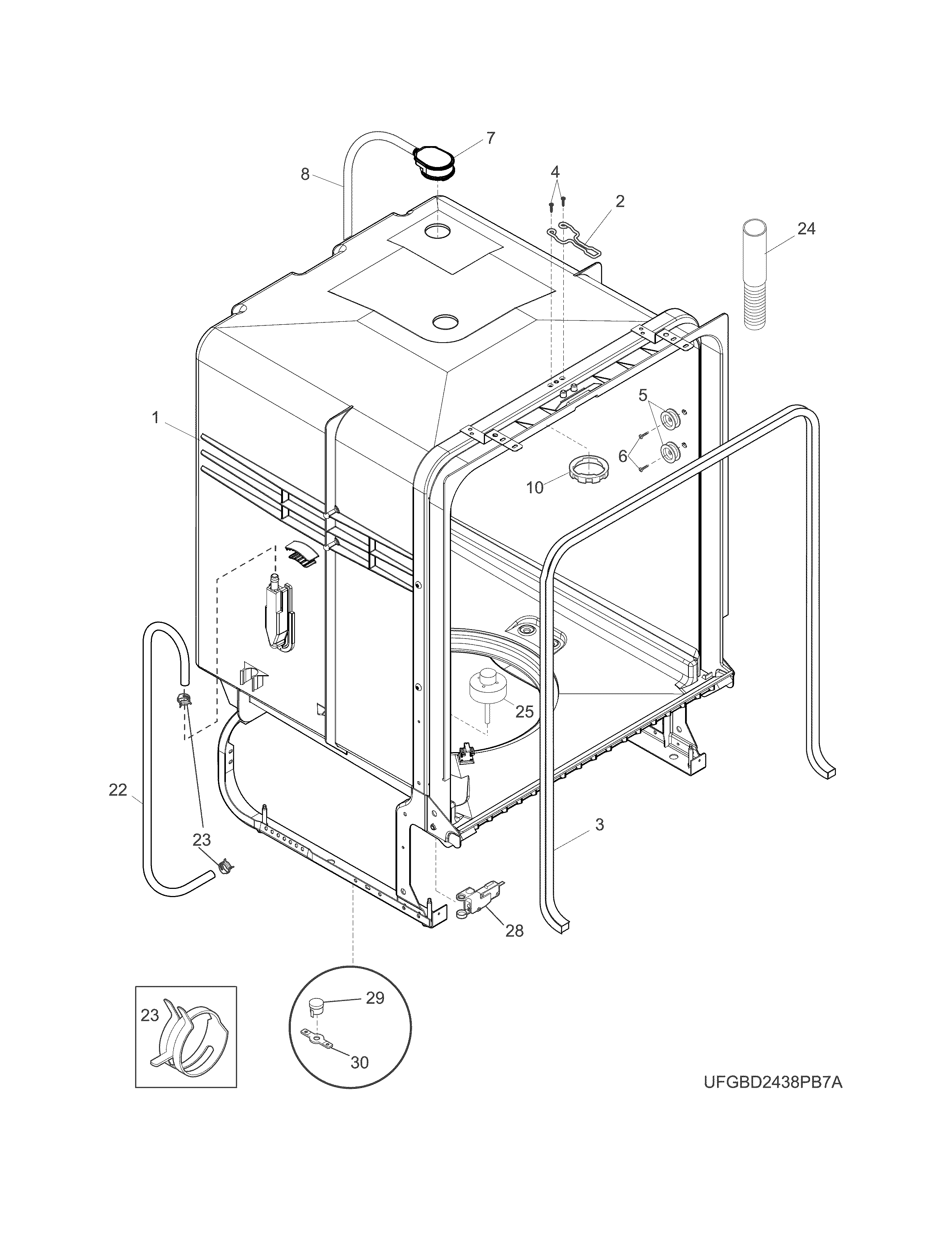 Frigidaire FGBD2445NW8A tub diagram