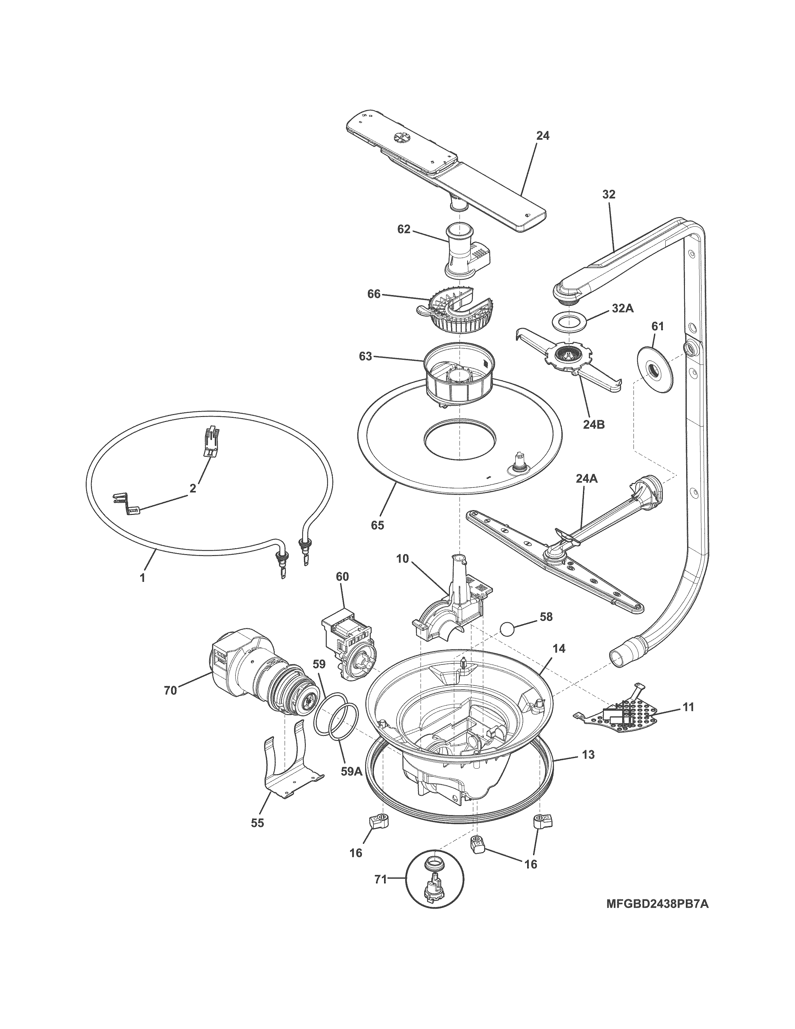Frigidaire FGBD2445NW8A motor & pump diagram
