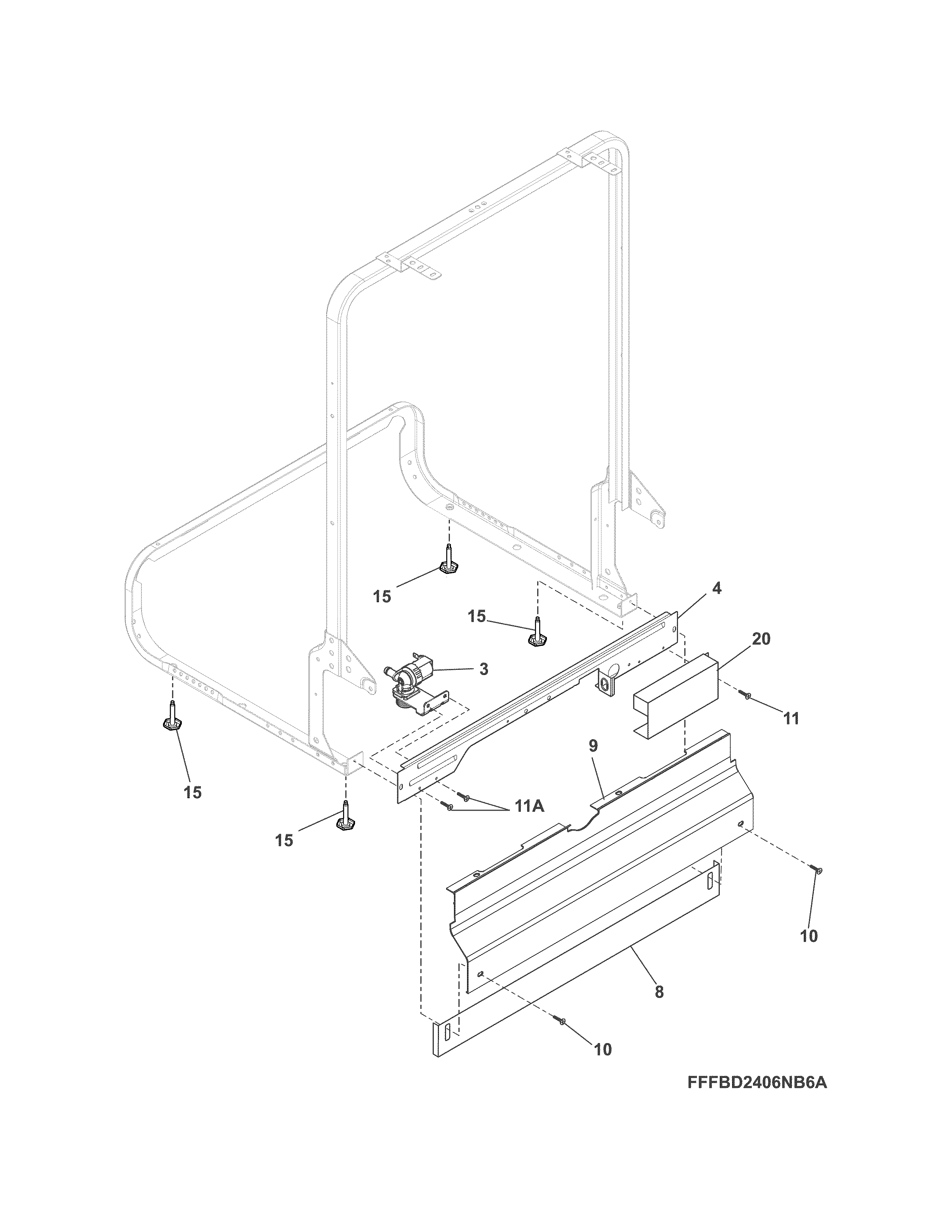Frigidaire FGBD2445NW8A frame diagram