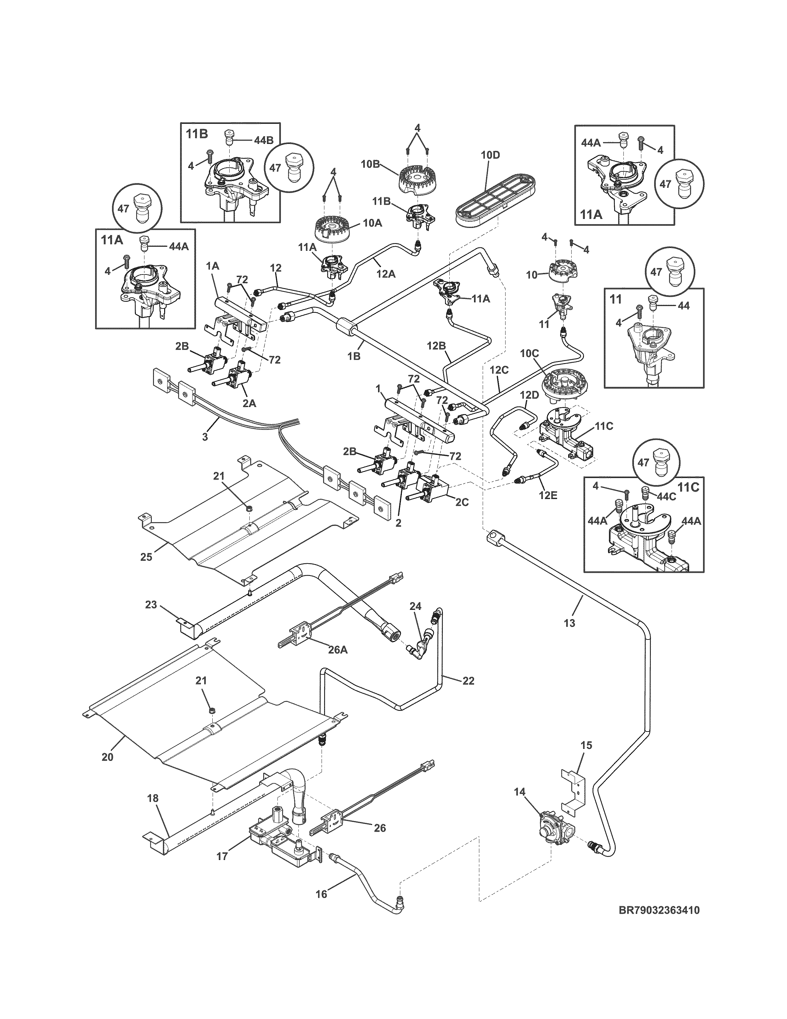 Kenmore Elite 79032363411 burner diagram