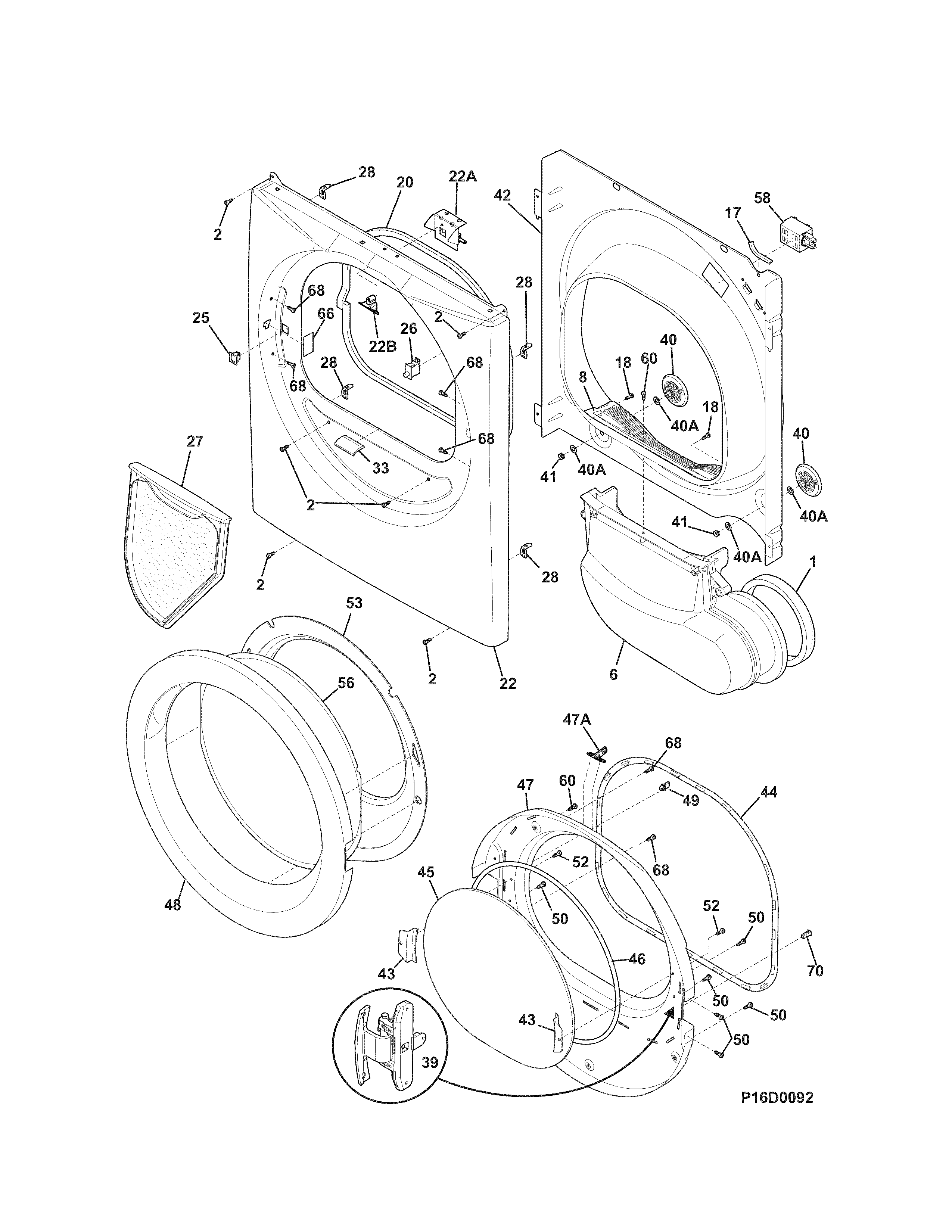 Kenmore 41781122311 front panel/lint filter diagram