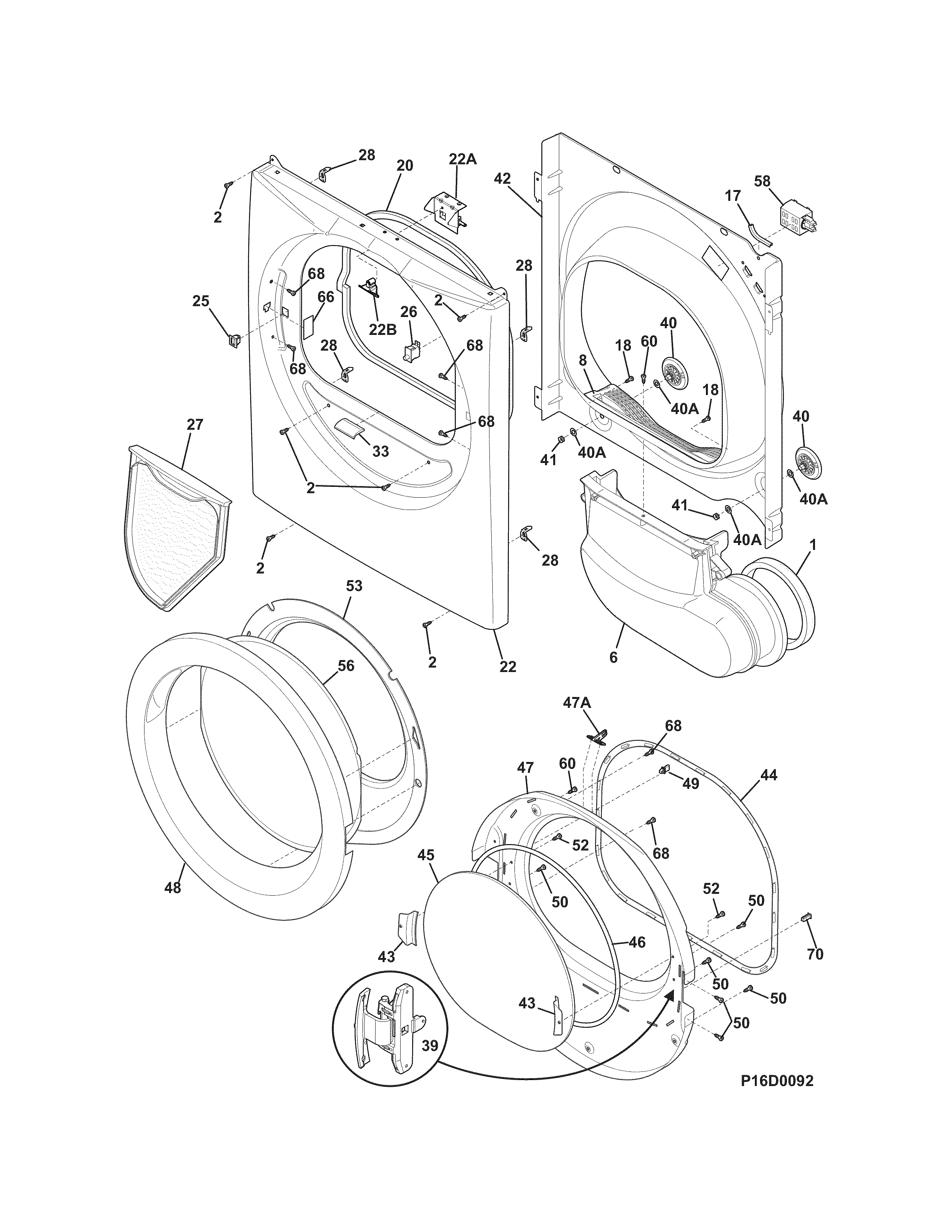 Frigidaire CFQE5000QW1 front panel/lint filter diagram