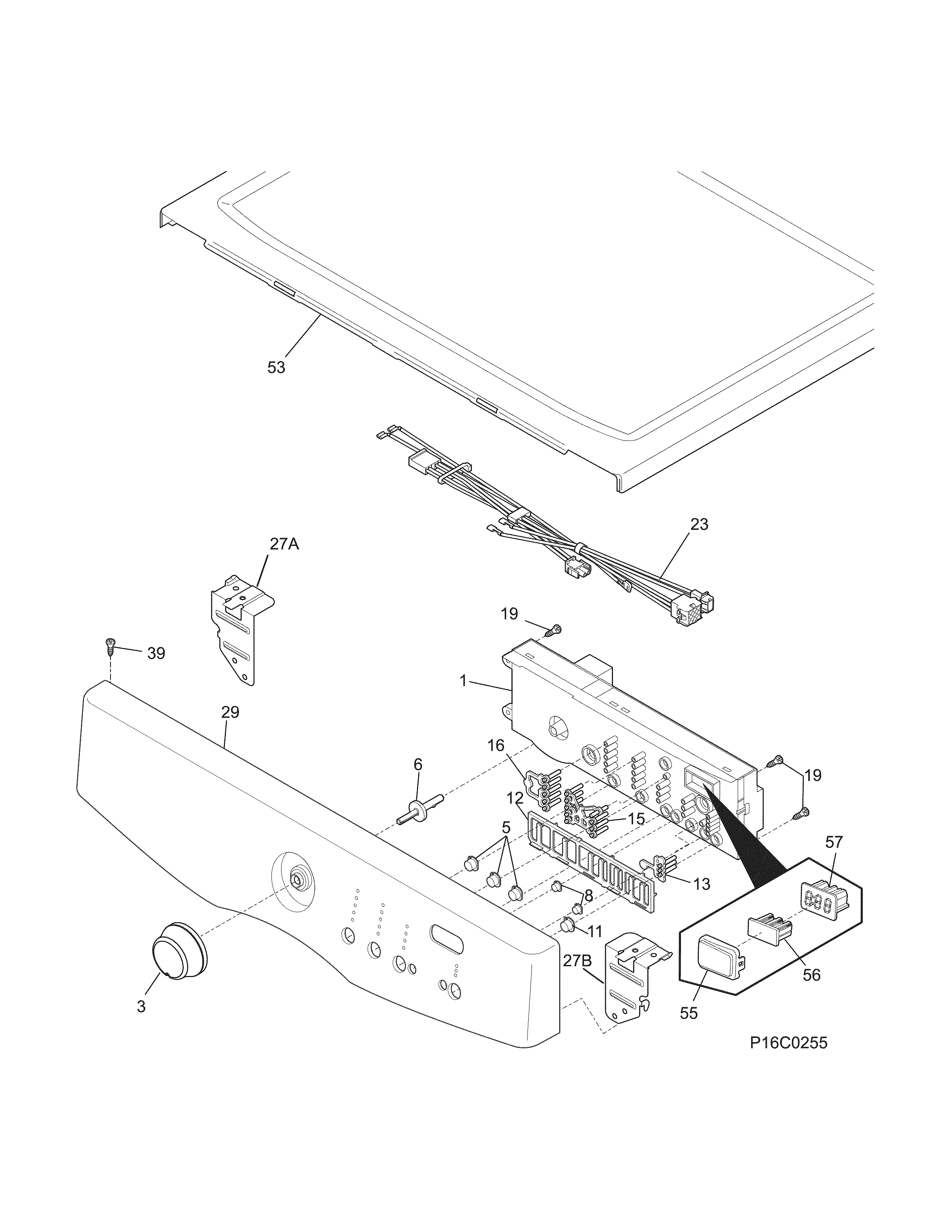 Frigidaire CFQE5000QW1 controls/top panel diagram