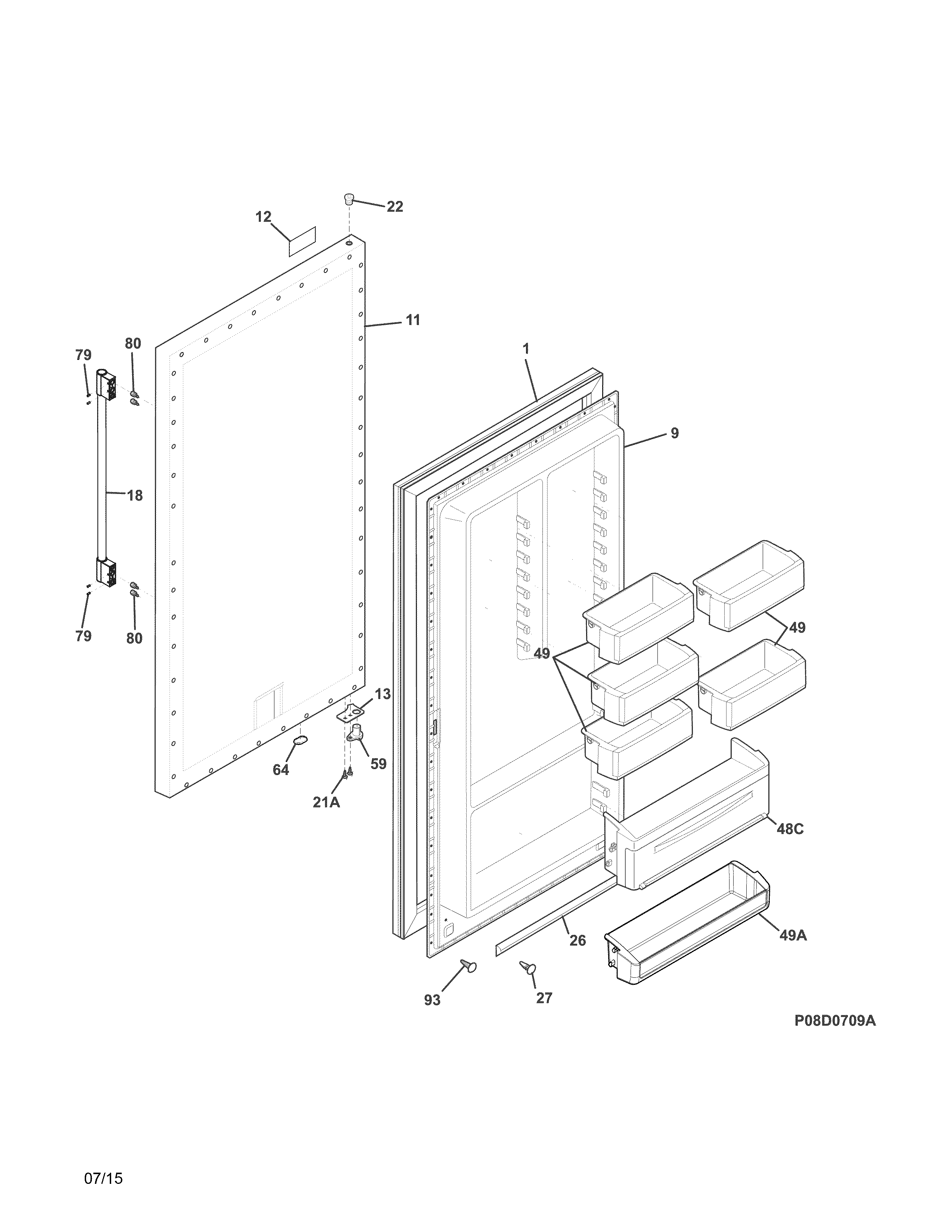 Frigidaire FGFU19F6QFA door diagram