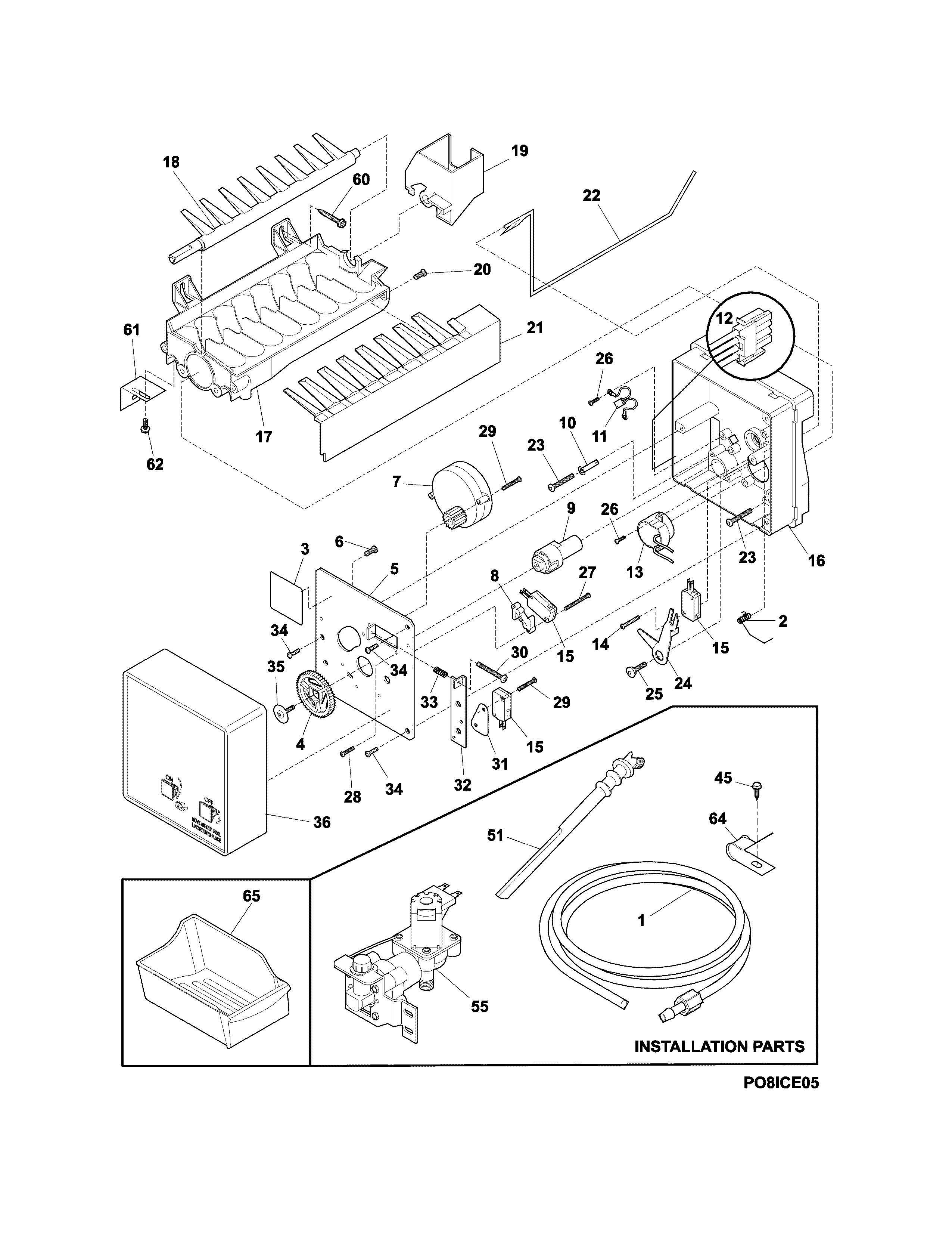 Frigidaire FGFU19F6QFA ice maker diagram