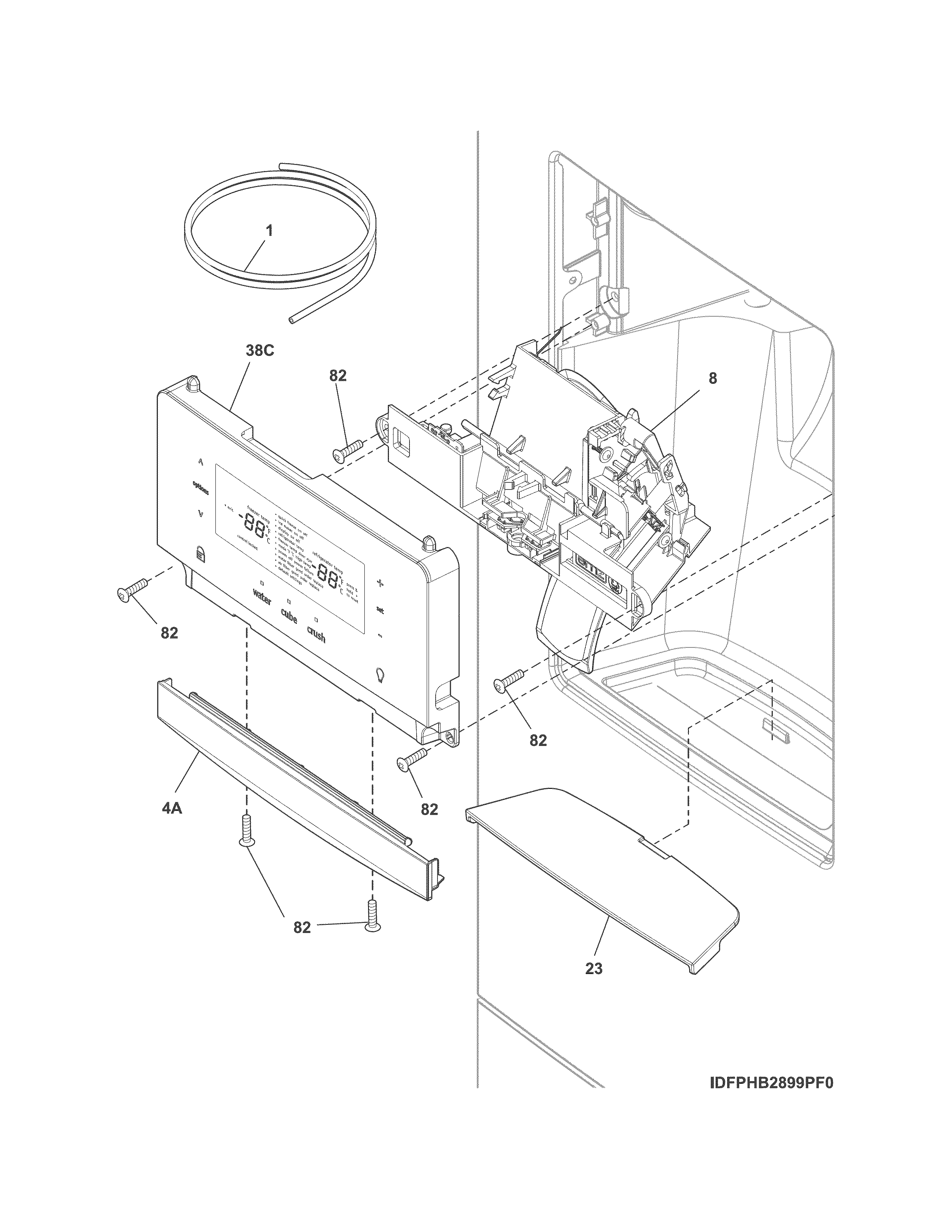 Frigidaire FPHB2899PF8A controls & ice dispenser diagram