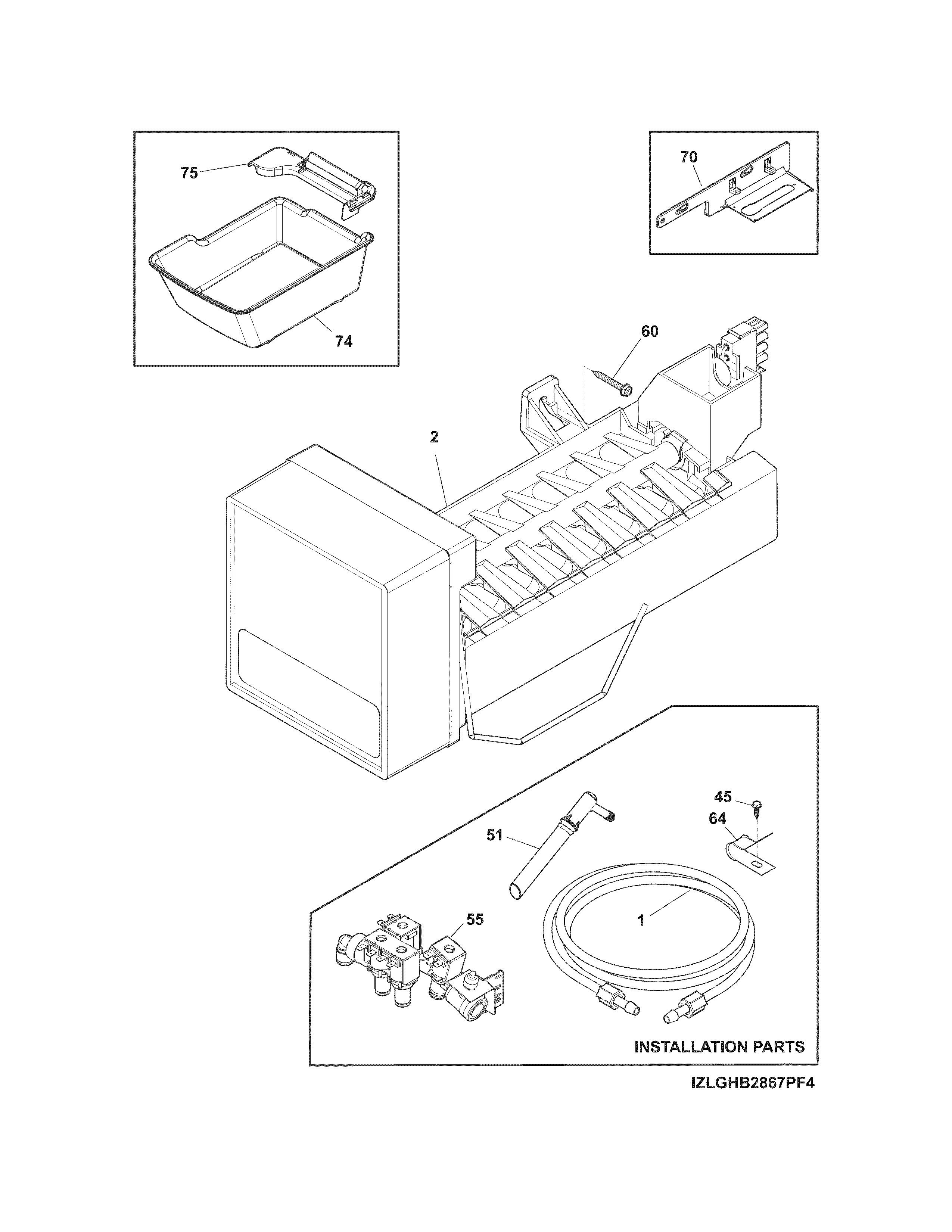 Frigidaire FPHB2899PF8A freezer ice maker diagram