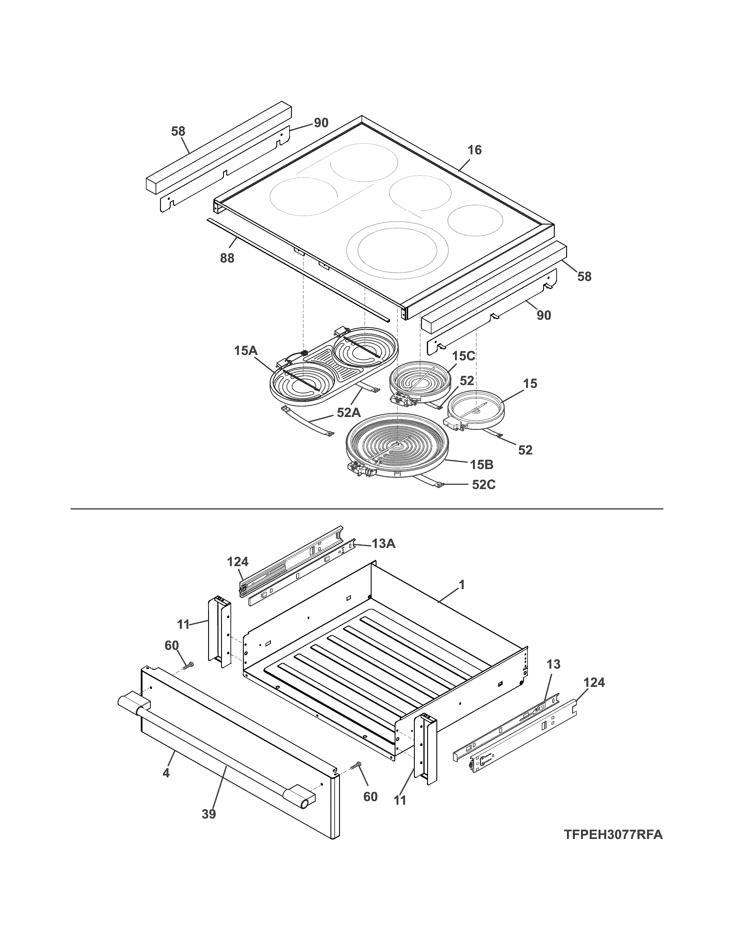Frigidaire FPEH3077RFA top/drawer diagram