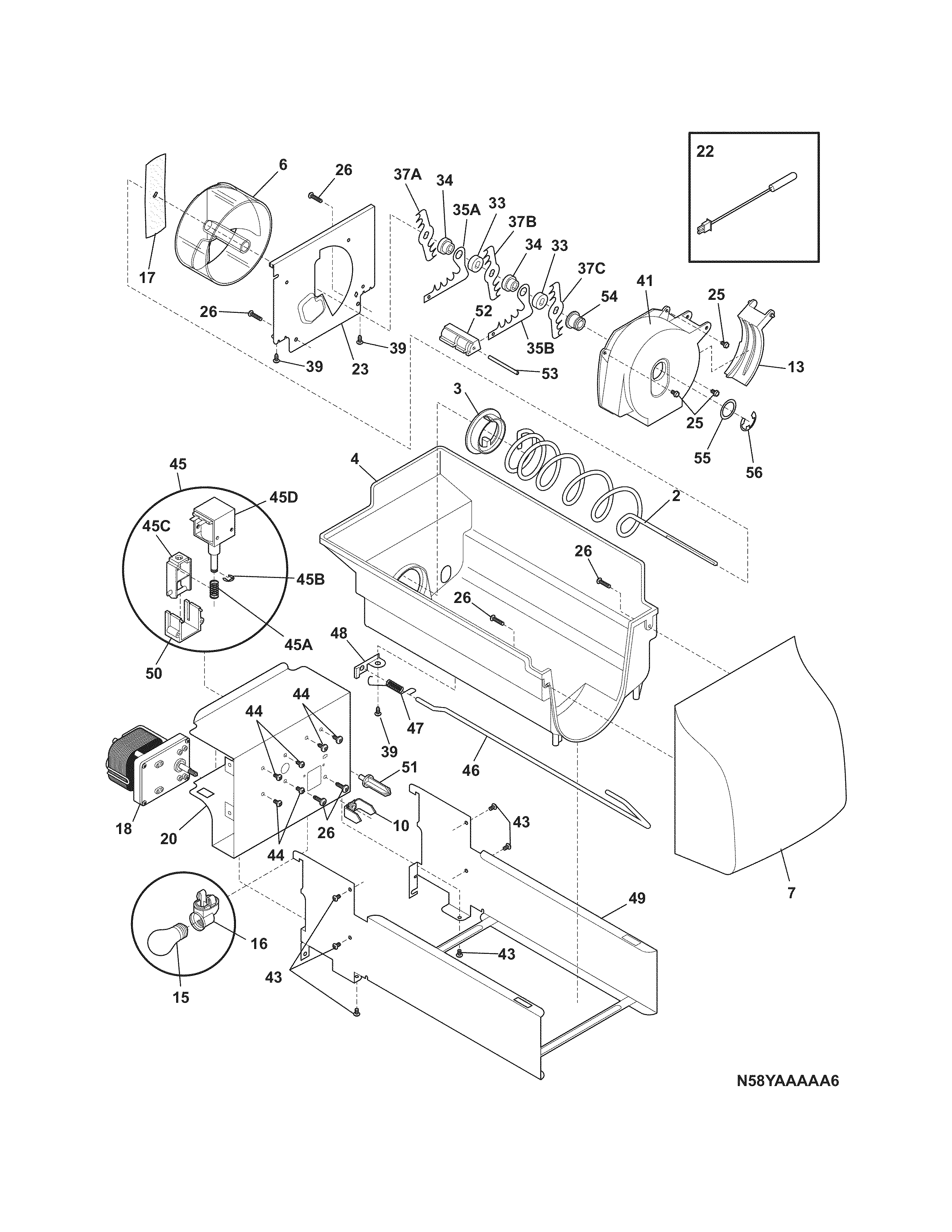 Frigidaire DFHS2313MFEA ice container diagram