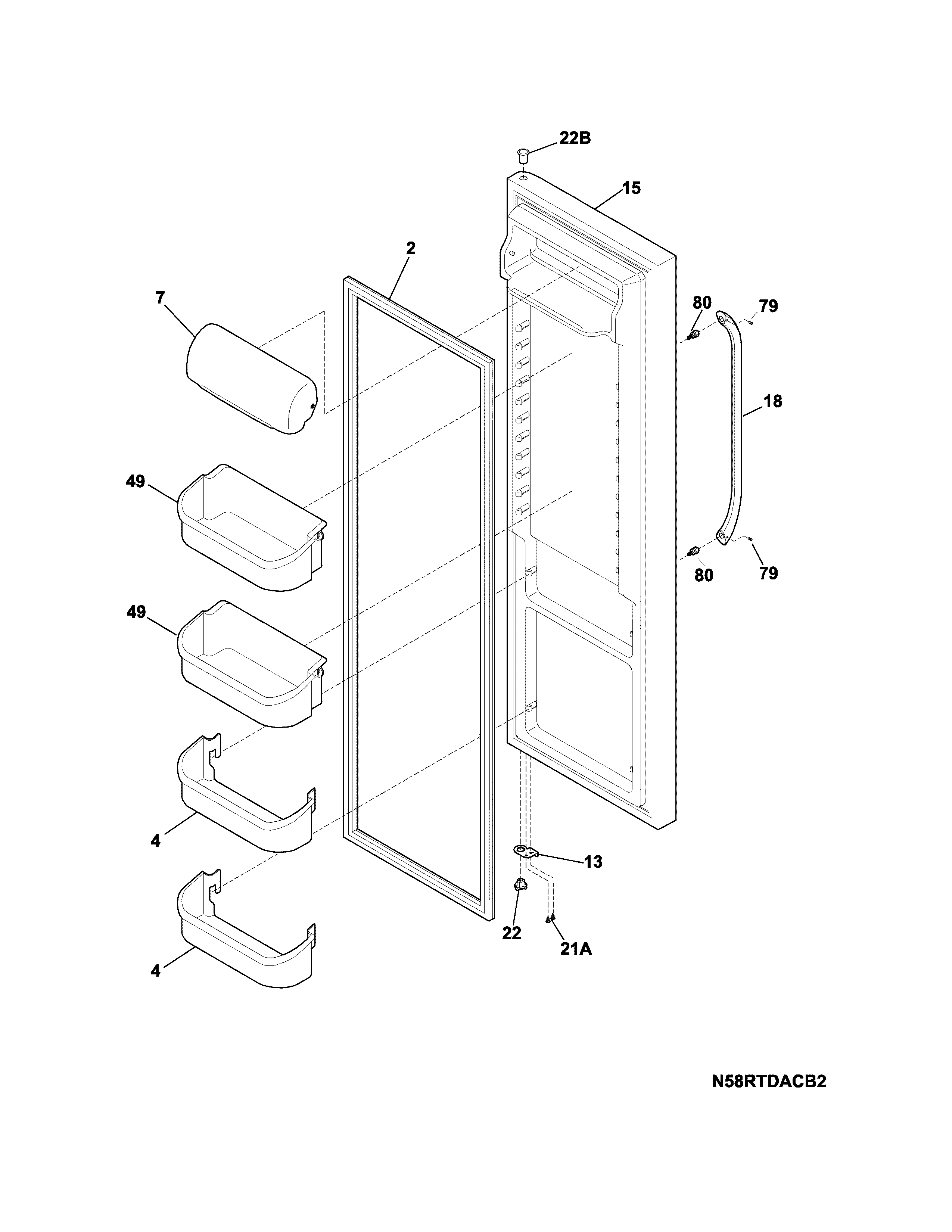 Frigidaire FFHS2611PFCA refrigerator door diagram