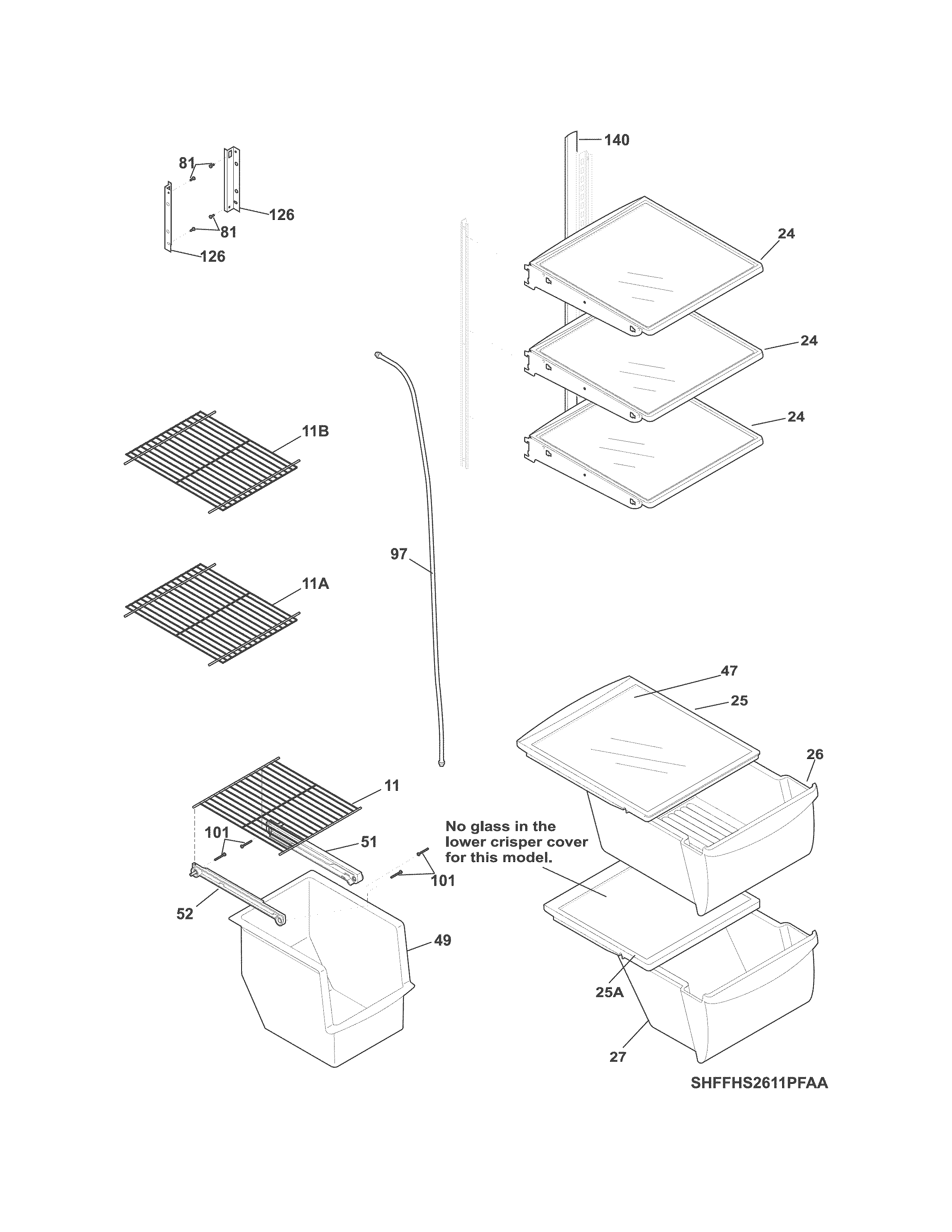 Frigidaire FFHS2611PFCA shelves diagram
