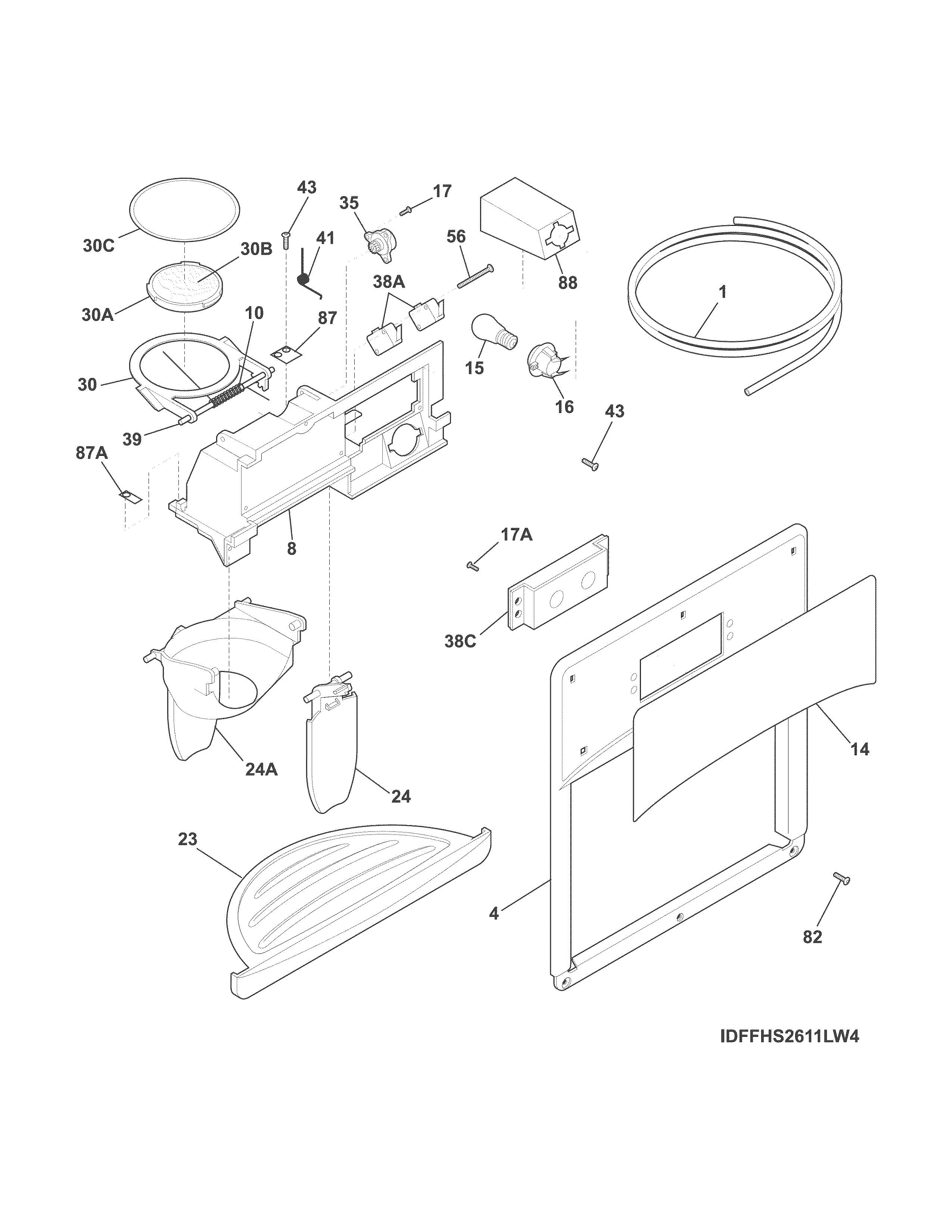 Frigidaire FFHS2611PFCA ice & water dispenser diagram