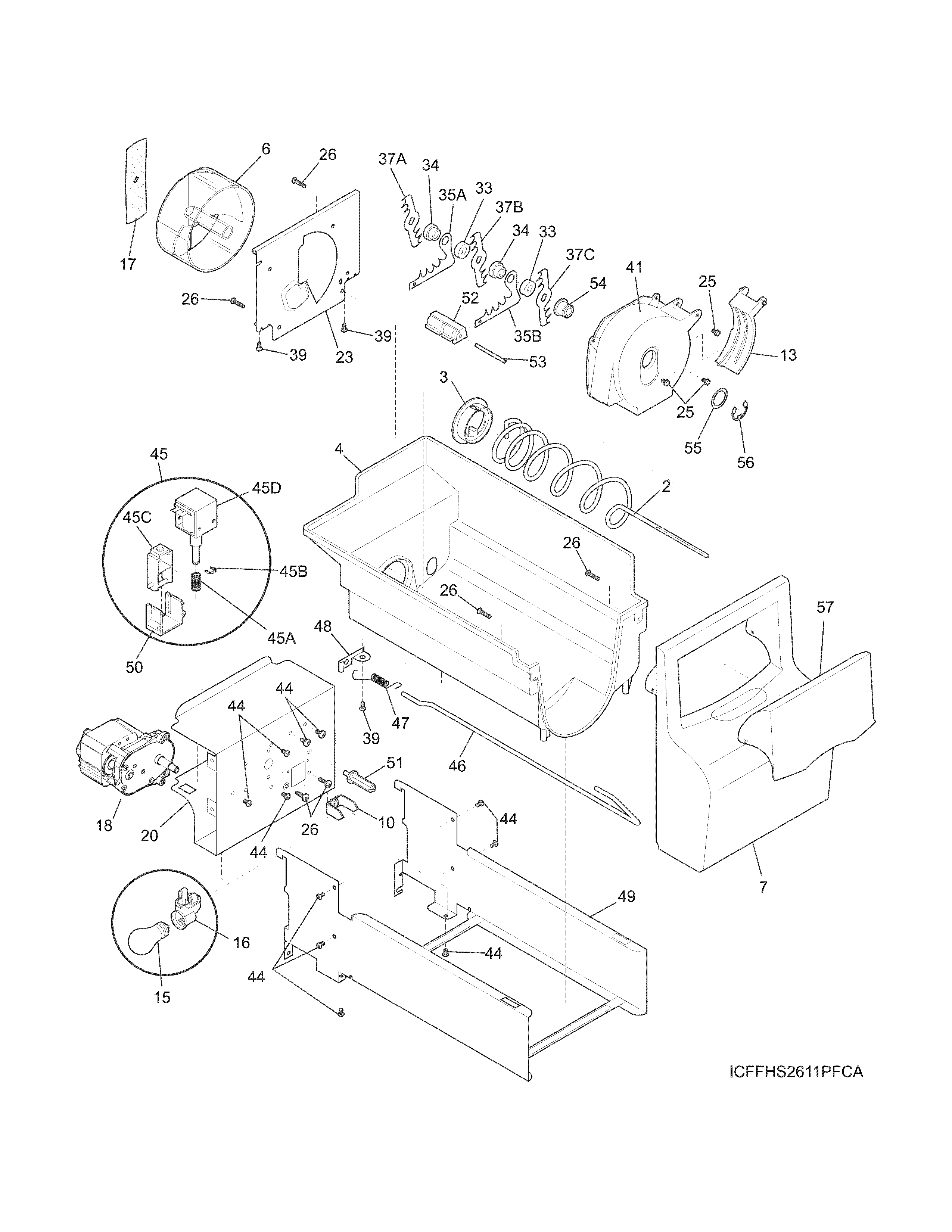 Frigidaire FFHS2611PFCA ice container diagram