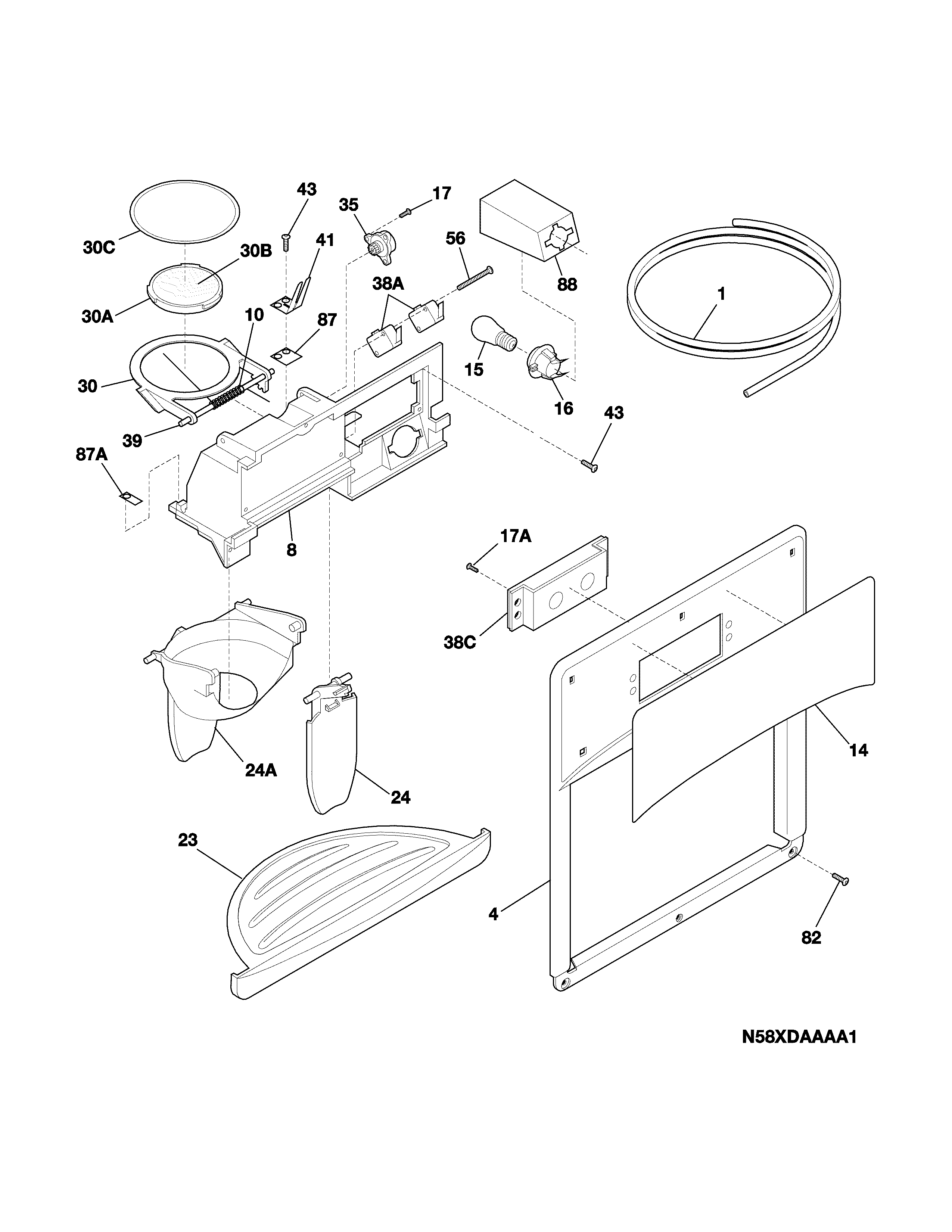 Frigidaire FFSS2314QS6A ice & water dispenser diagram