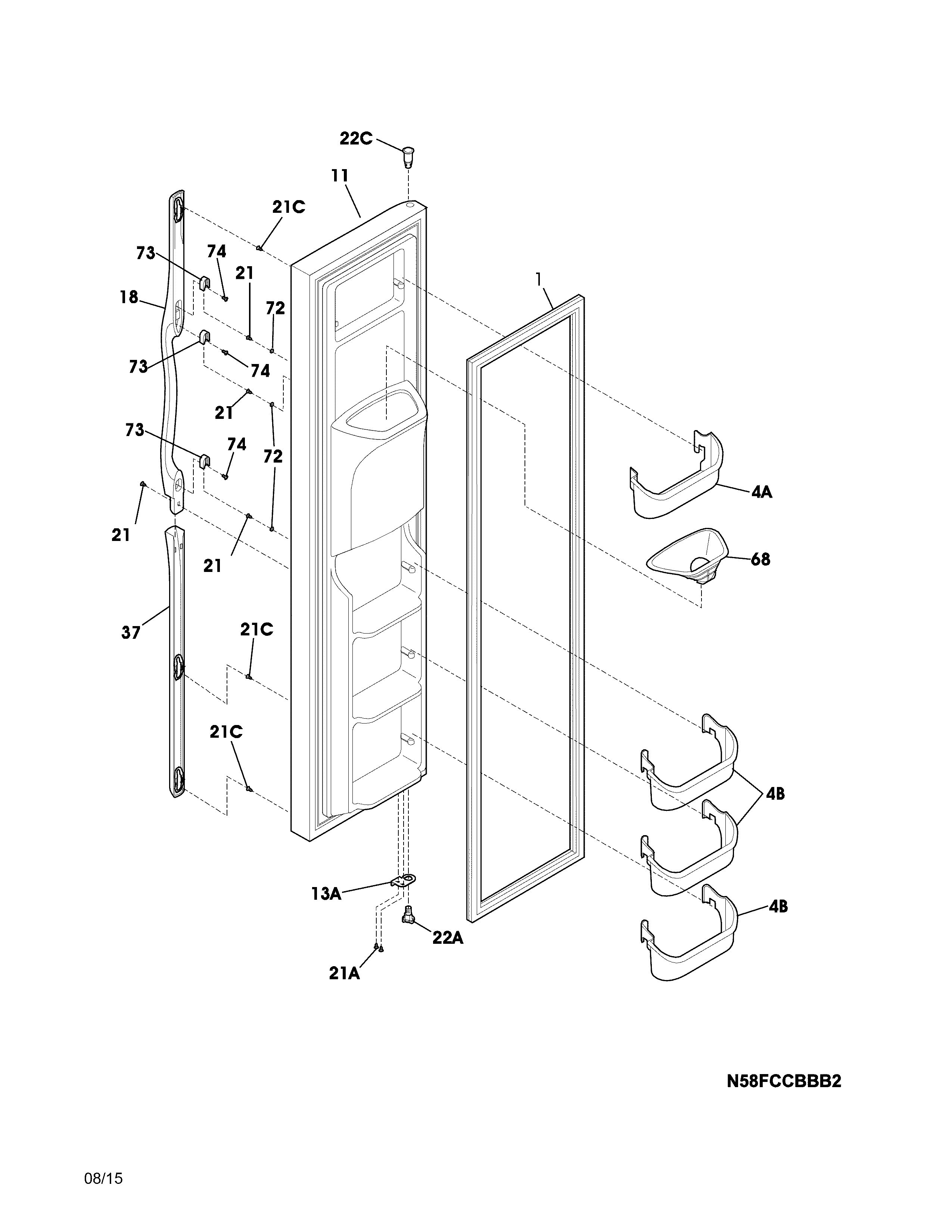 Frigidaire FRS23KF5CW3 freezer door diagram