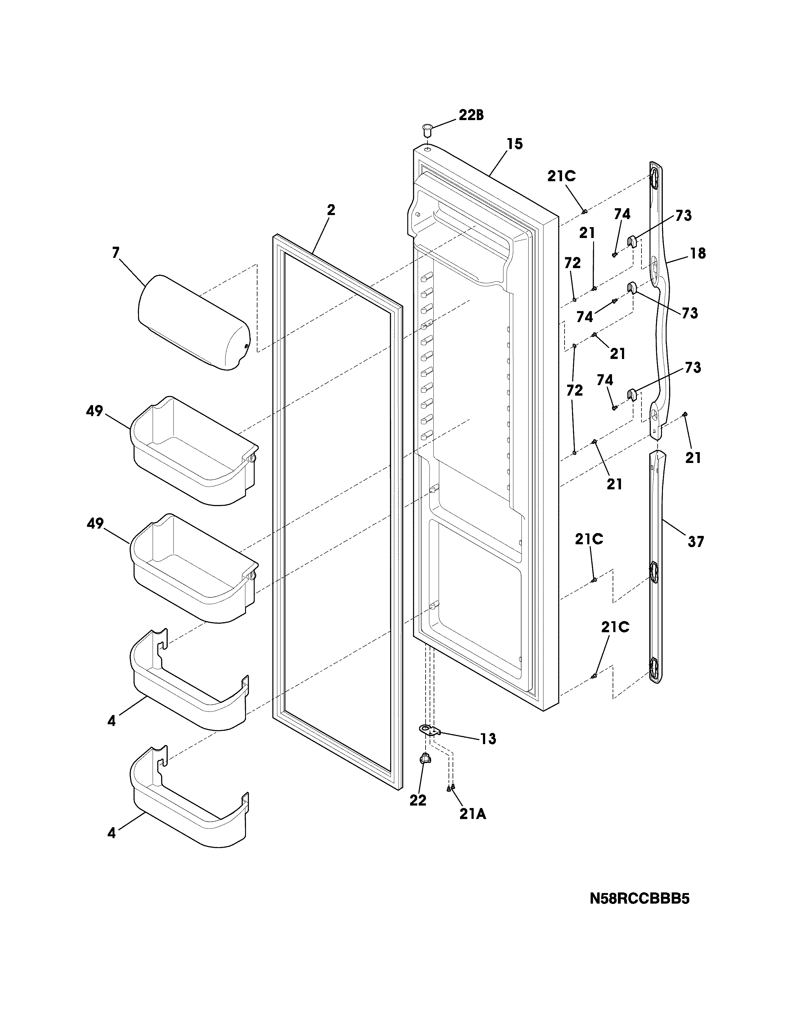 Frigidaire FRS23KF5CW3 refrigerator door diagram