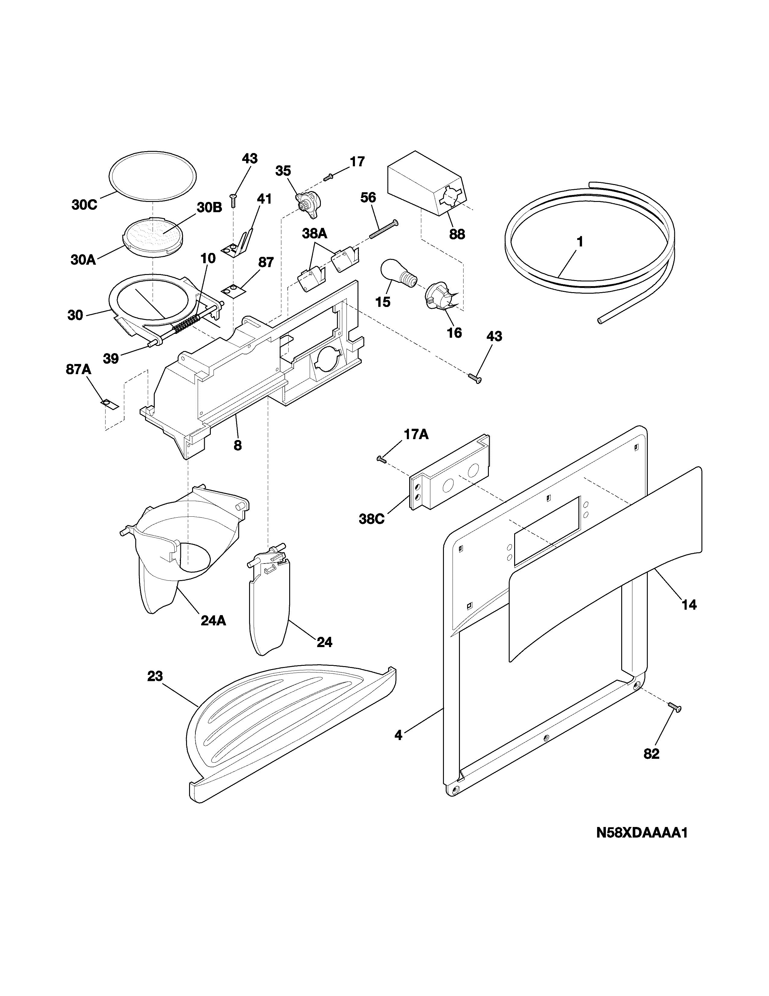 Frigidaire FRS23KF5CW3 ice & water dispenser diagram