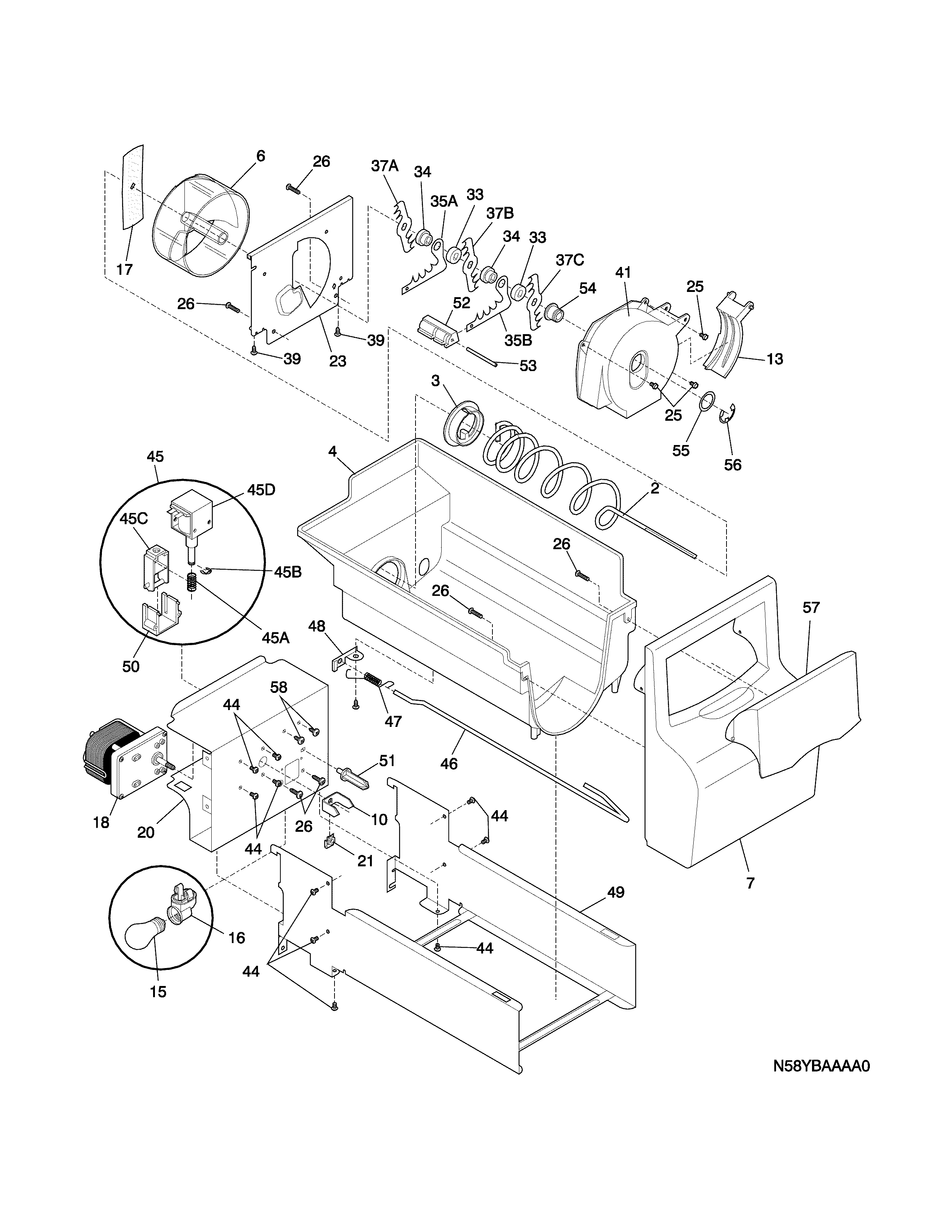Frigidaire FRS23KF5CW3 ice container diagram