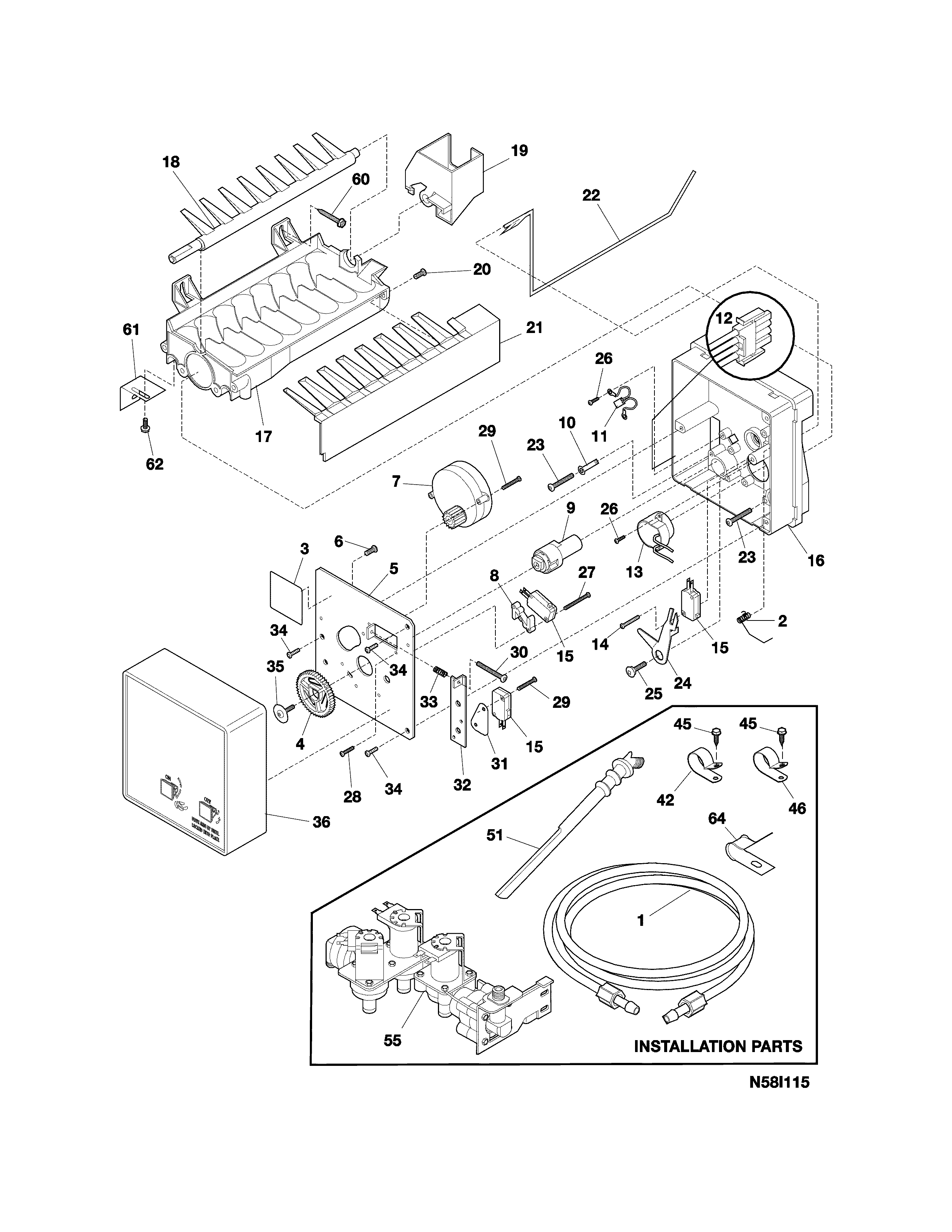 Frigidaire FRS23KF5CW3 ice maker diagram