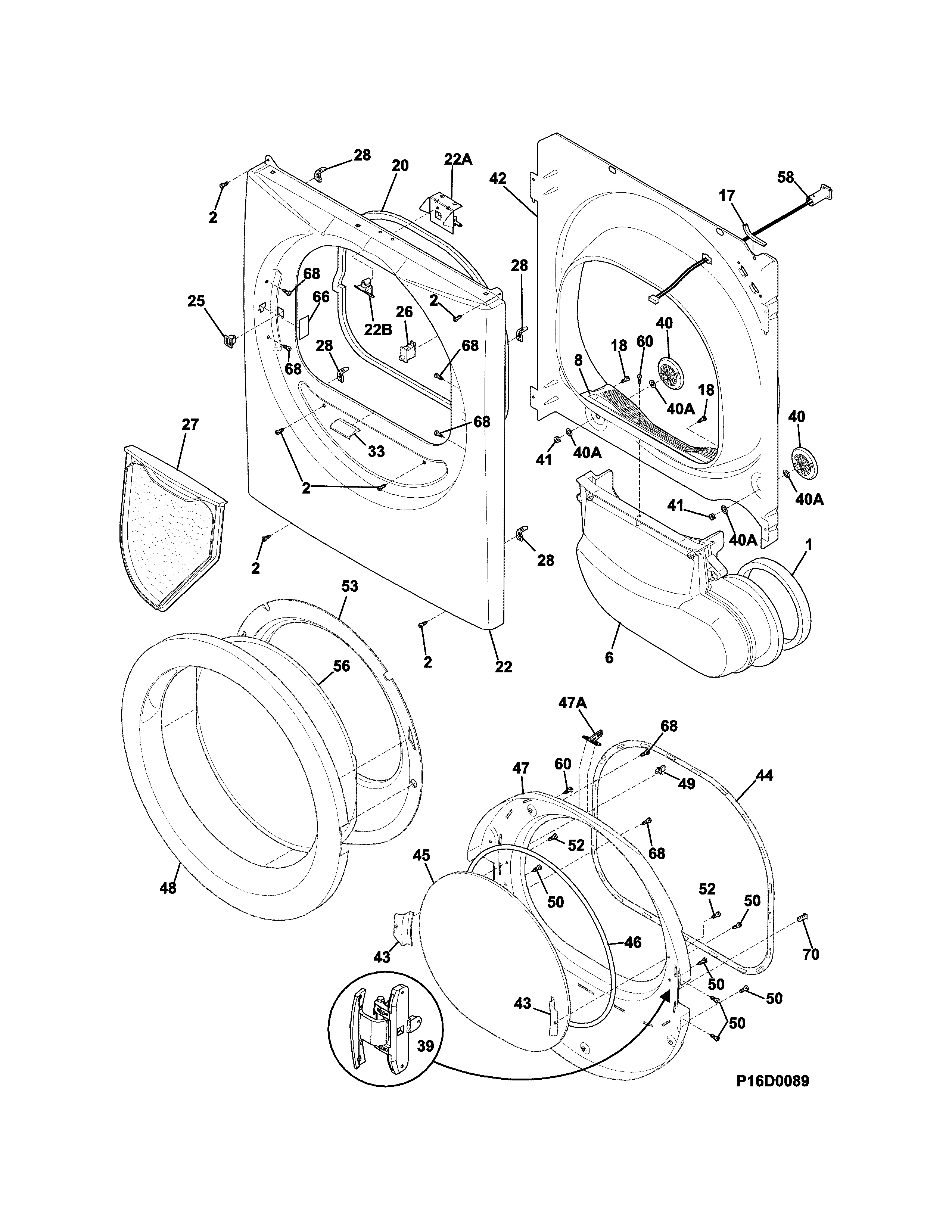 Frigidaire FFSE5115PW3 front panel/lint filter diagram