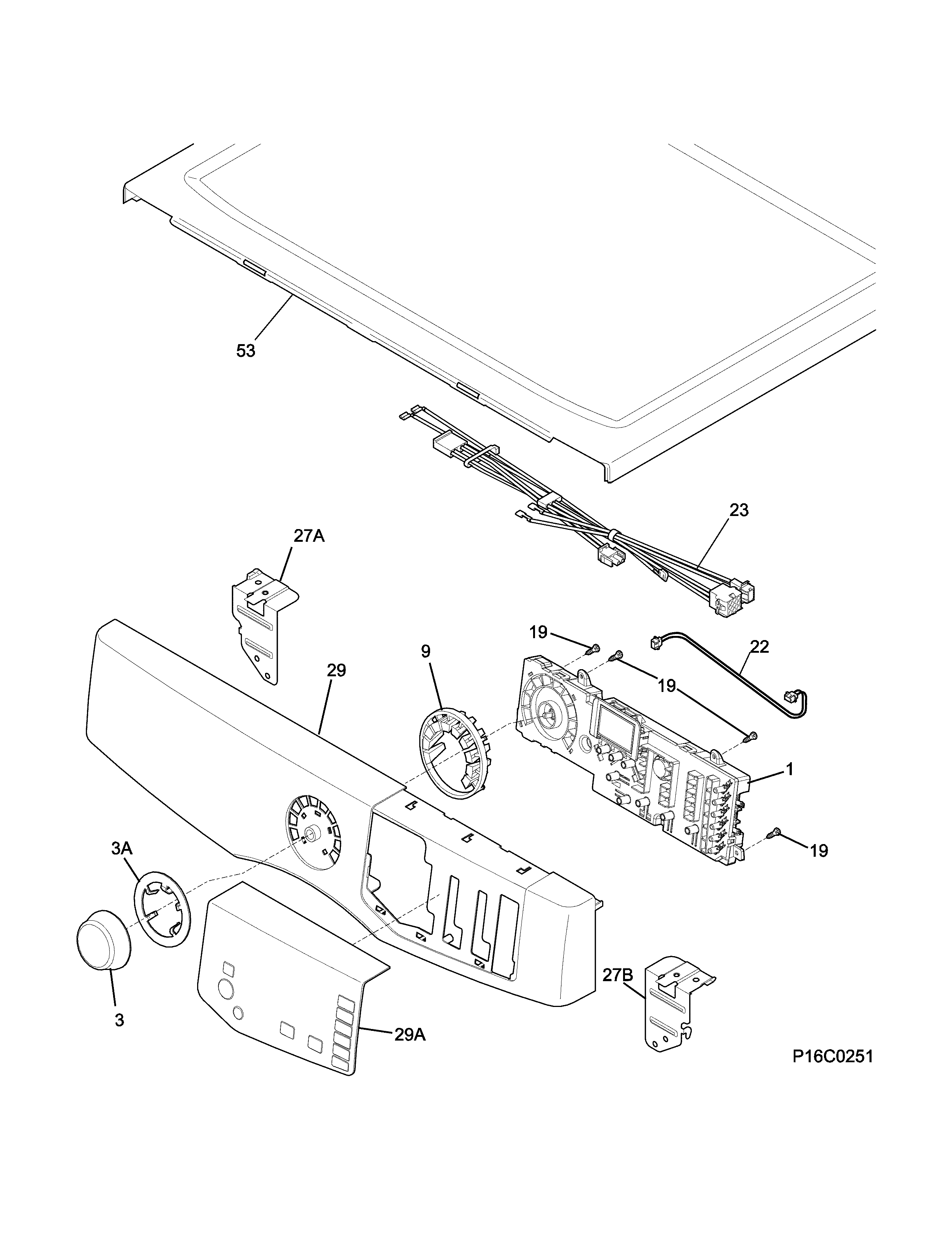 Frigidaire FFSE5115PW3 controls/top panel diagram