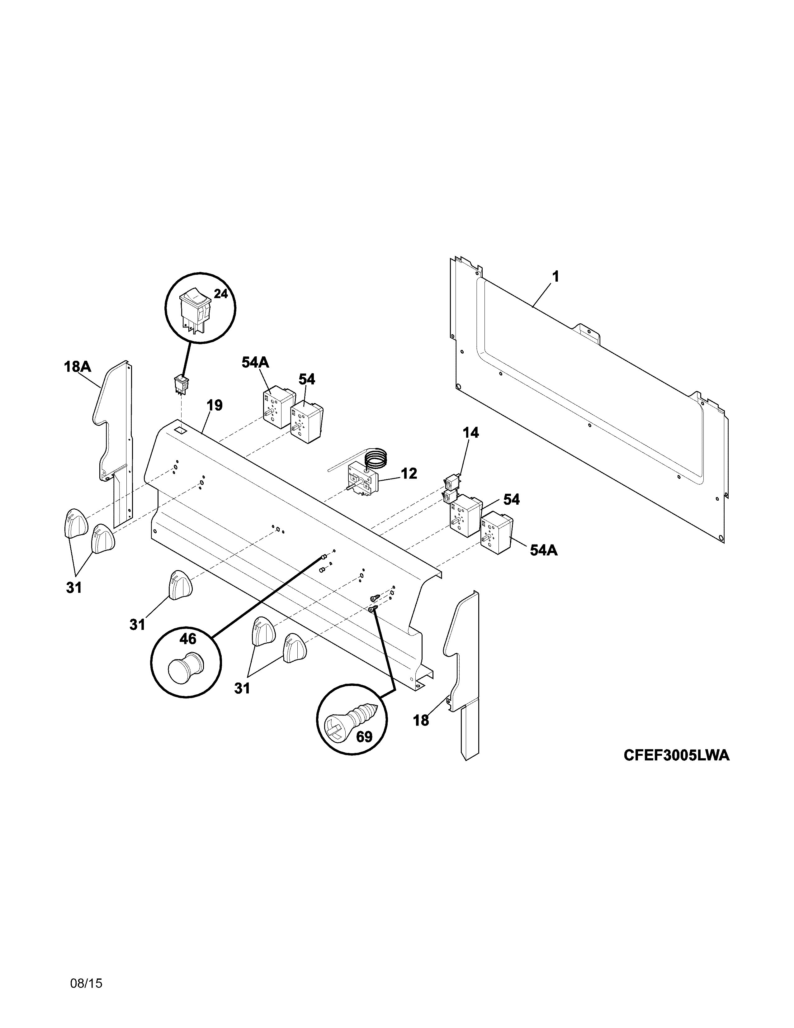 Frigidaire FFEF3005MBC backguard diagram