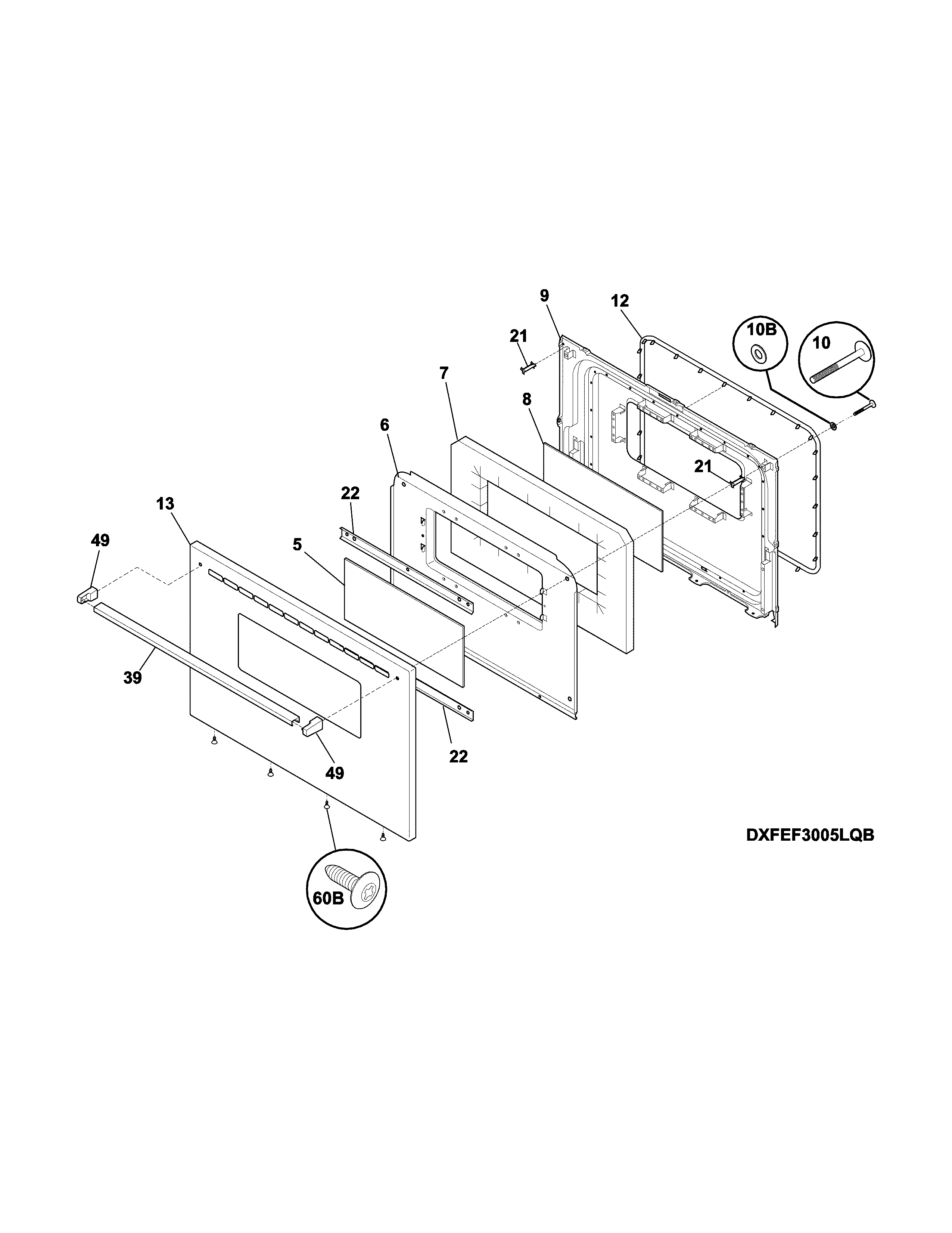 Frigidaire FFEF3005MBC door diagram