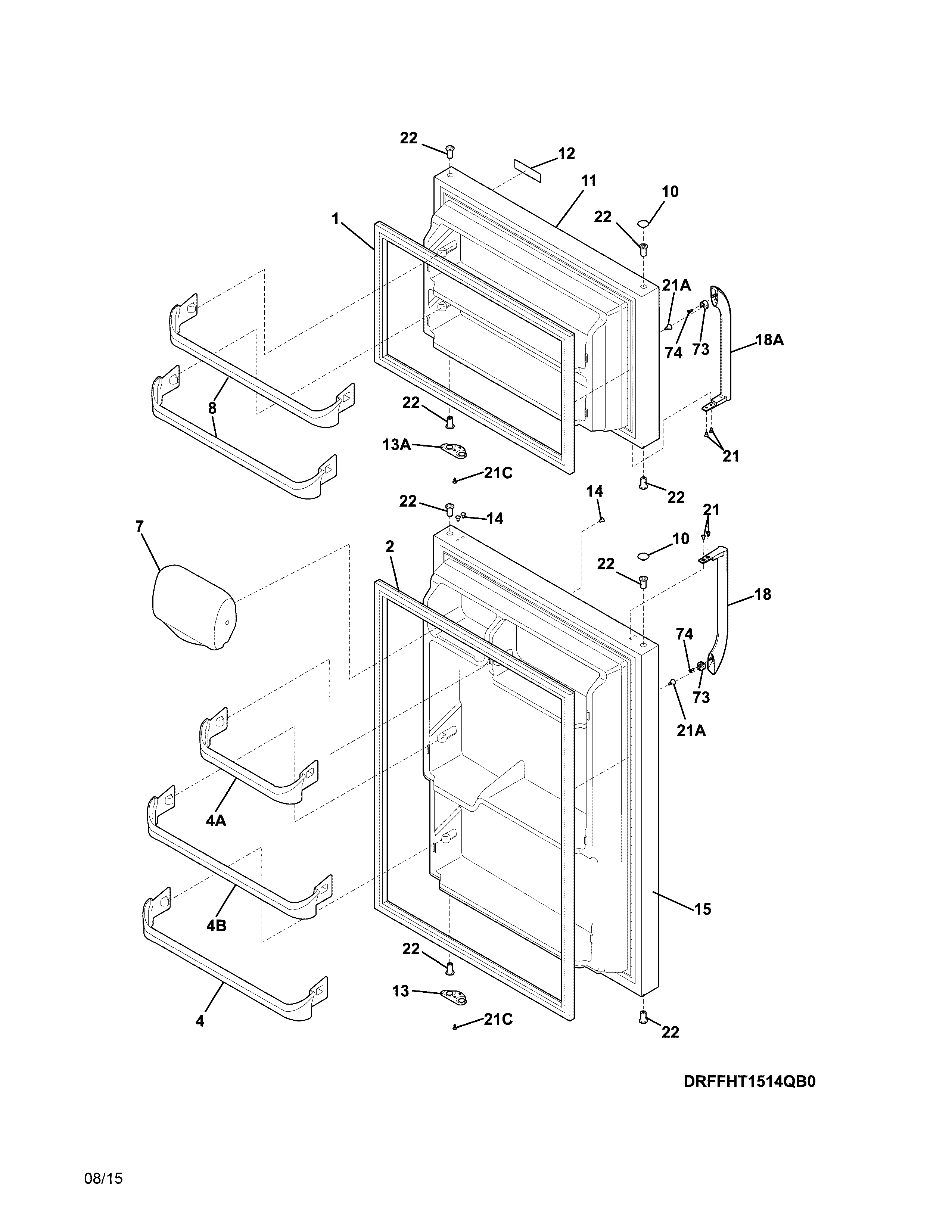 Frigidaire FFHT1514QW2 doors diagram