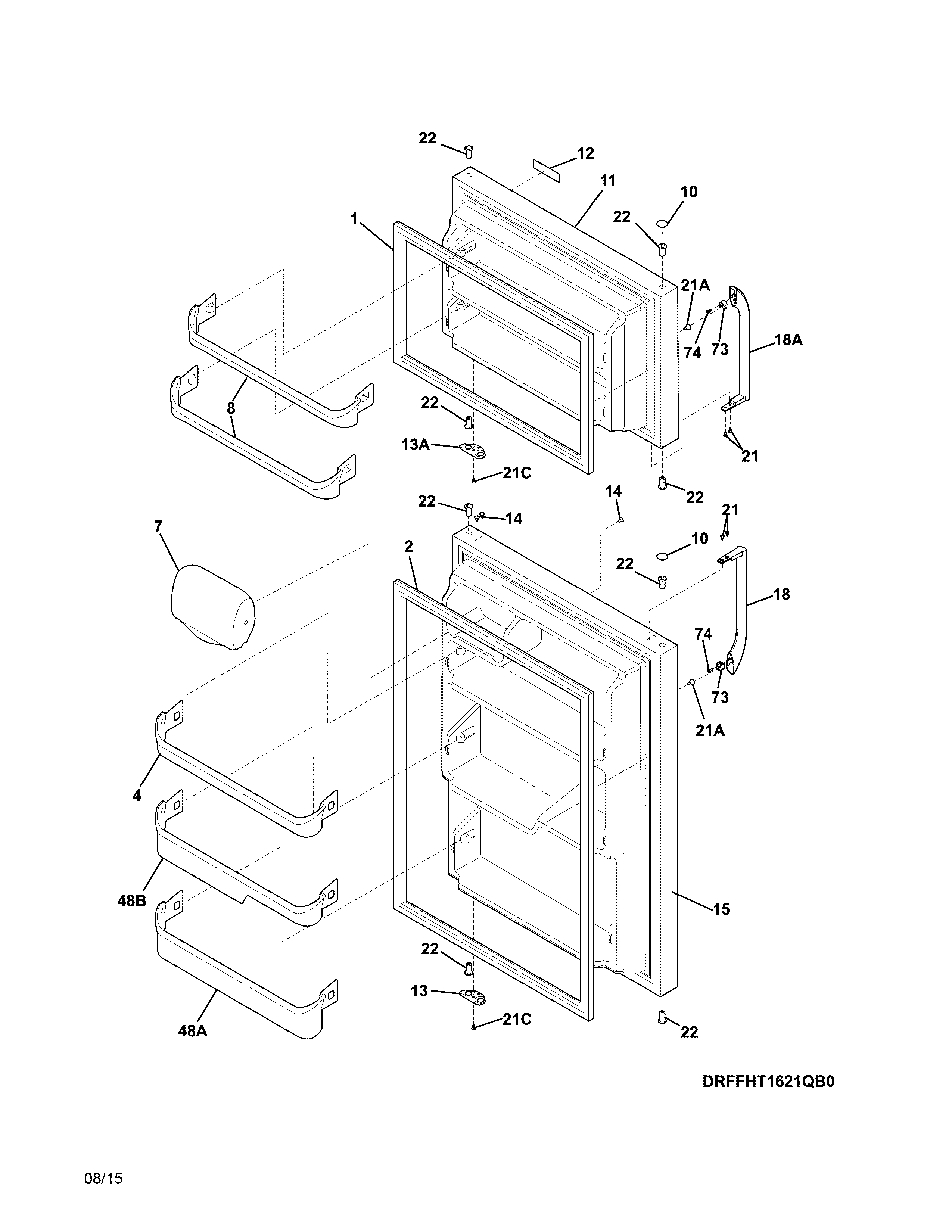 Frigidaire FFHT1621QW2 doors diagram