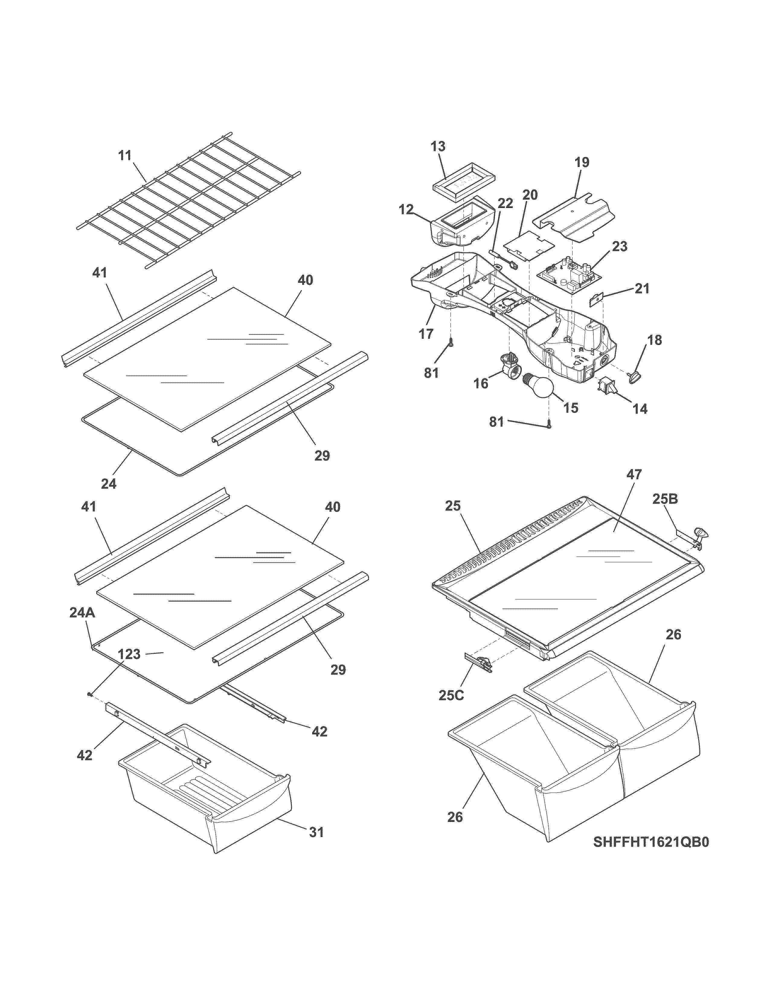 Frigidaire FFHT1621QW2 shelves diagram