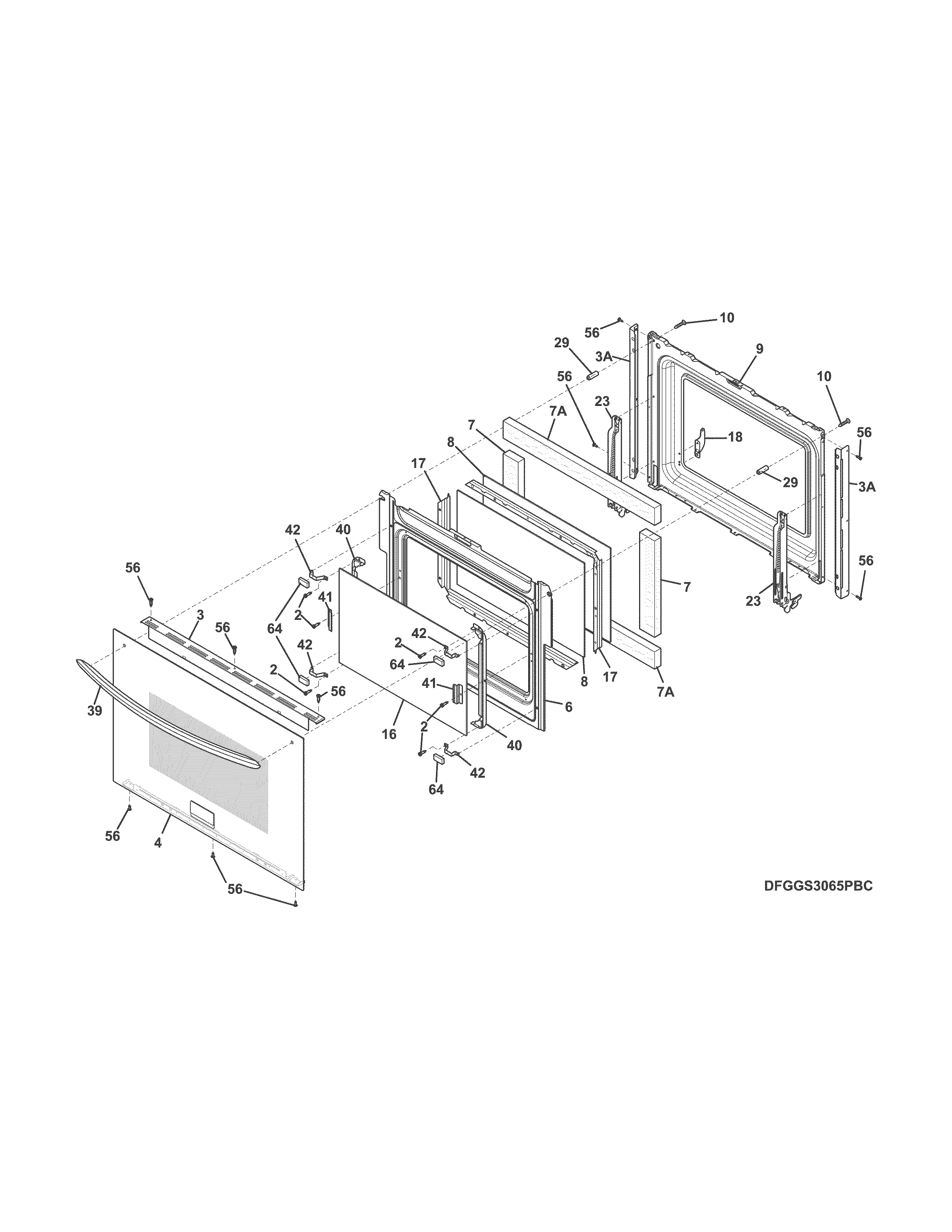 Frigidaire FGES3065PBF door diagram