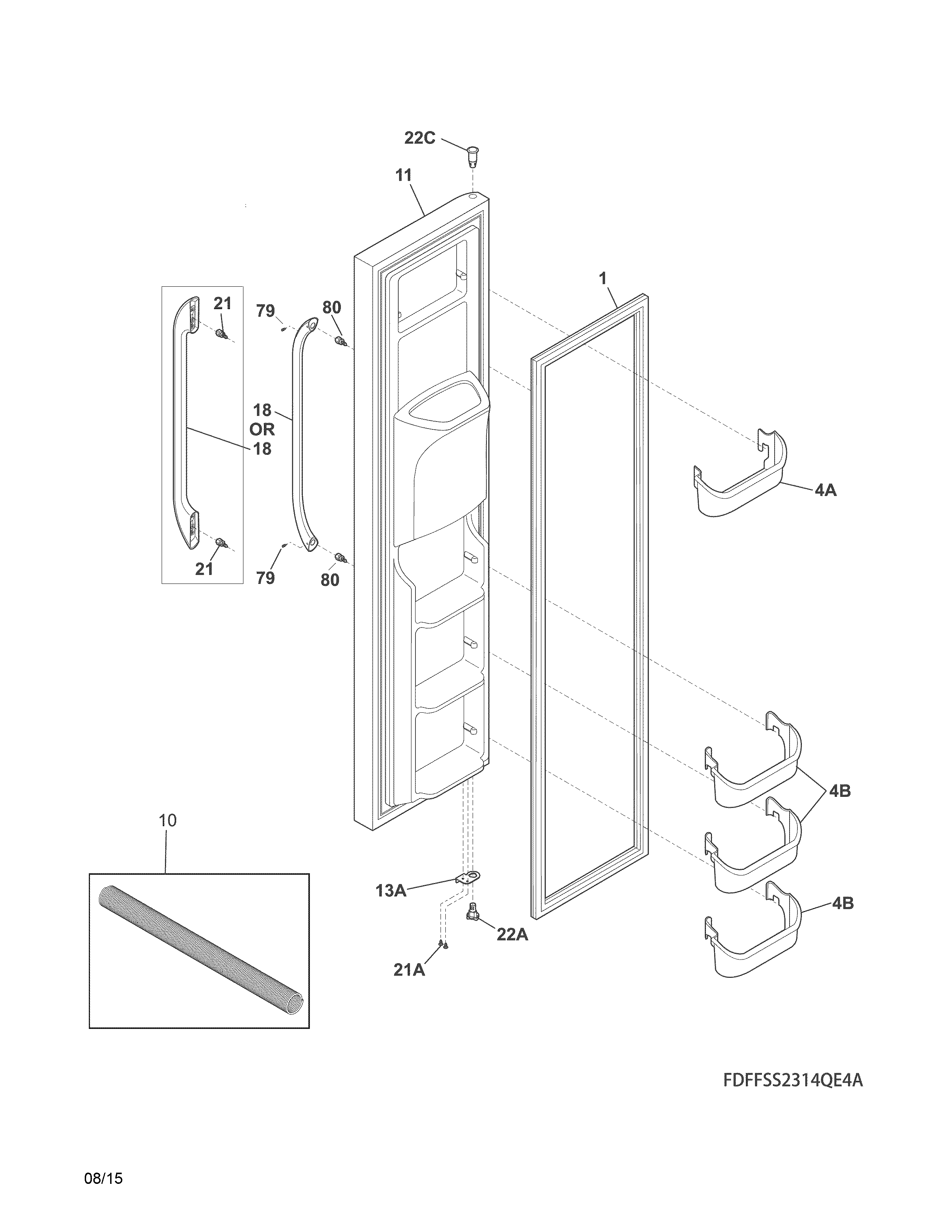 Frigidaire FFHS2322MWJA freezer door diagram