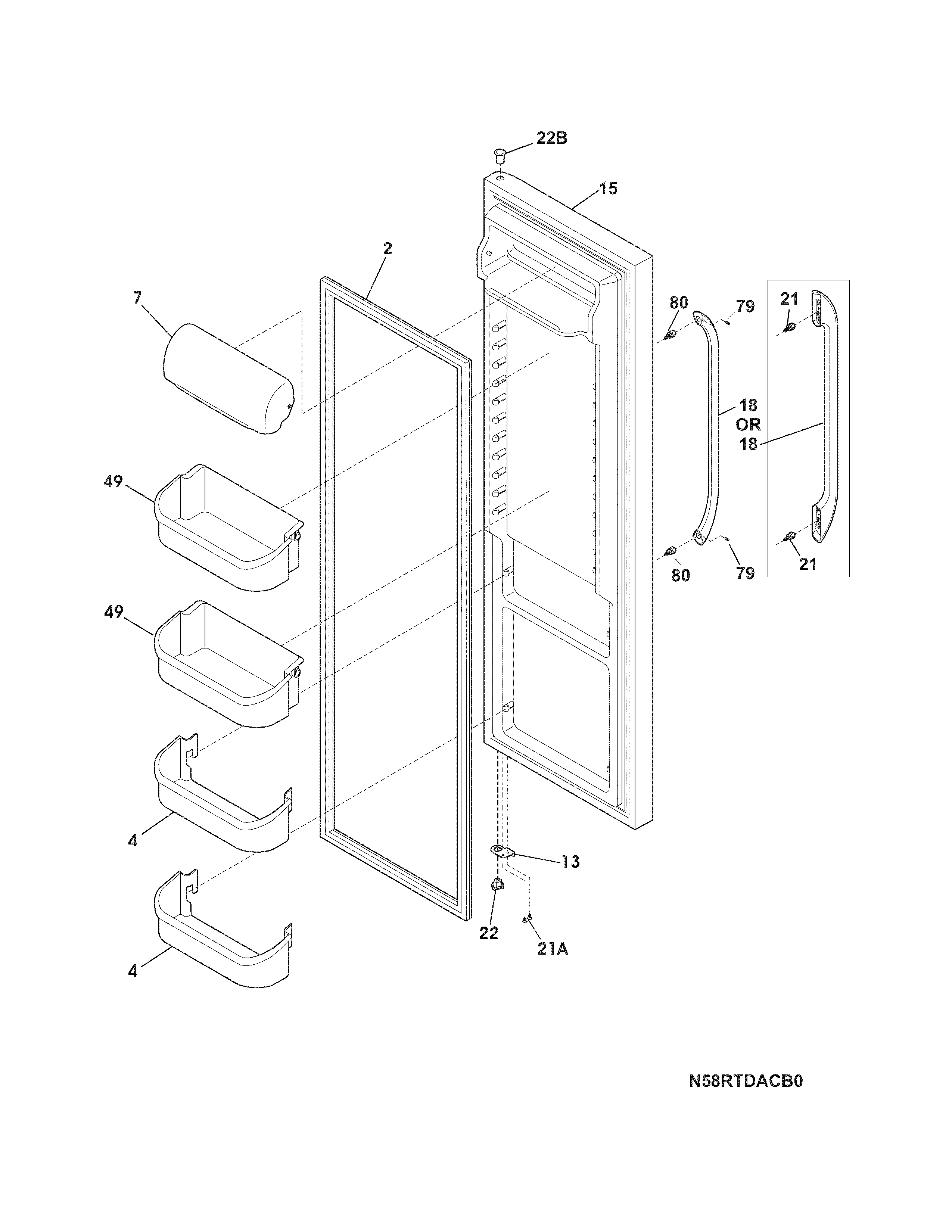 Frigidaire FFHS2322MWJA refrigerator door diagram